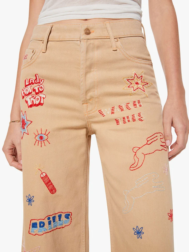 Mother | Wide-Leg Jeans with Embroidery Khaki - Image 4