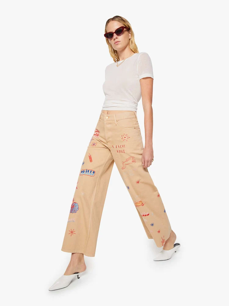 Mother | Wide-Leg Jeans with Embroidery Khaki - Image 7