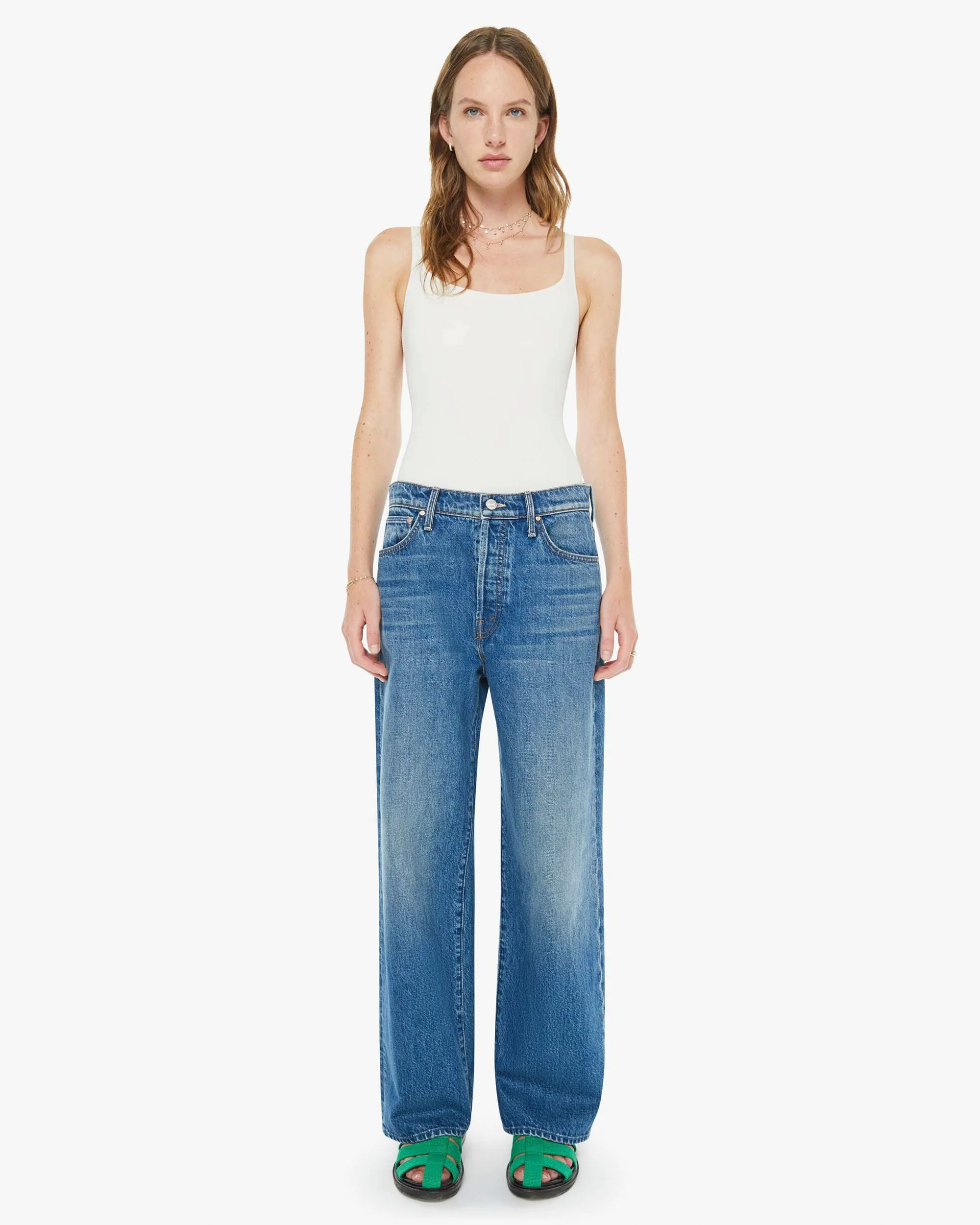 Mother | Lil Dodger Flood Jean - Cropped Straight Leg in Green-Thumb