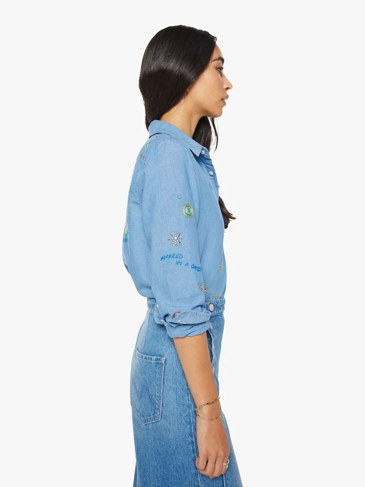 Mother | Boxy Button-Up Shirt with Embroidery - Hands-Up - Image 2