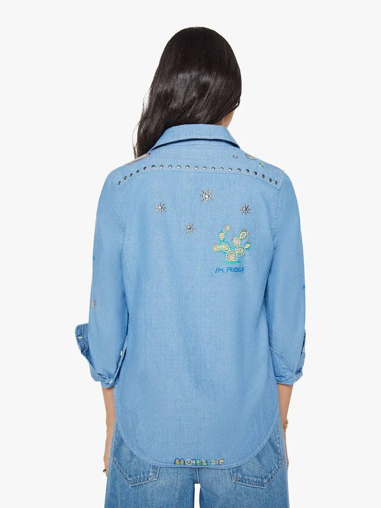 Mother | Boxy Button-Up Shirt with Embroidery - Hands-Up - Image 3