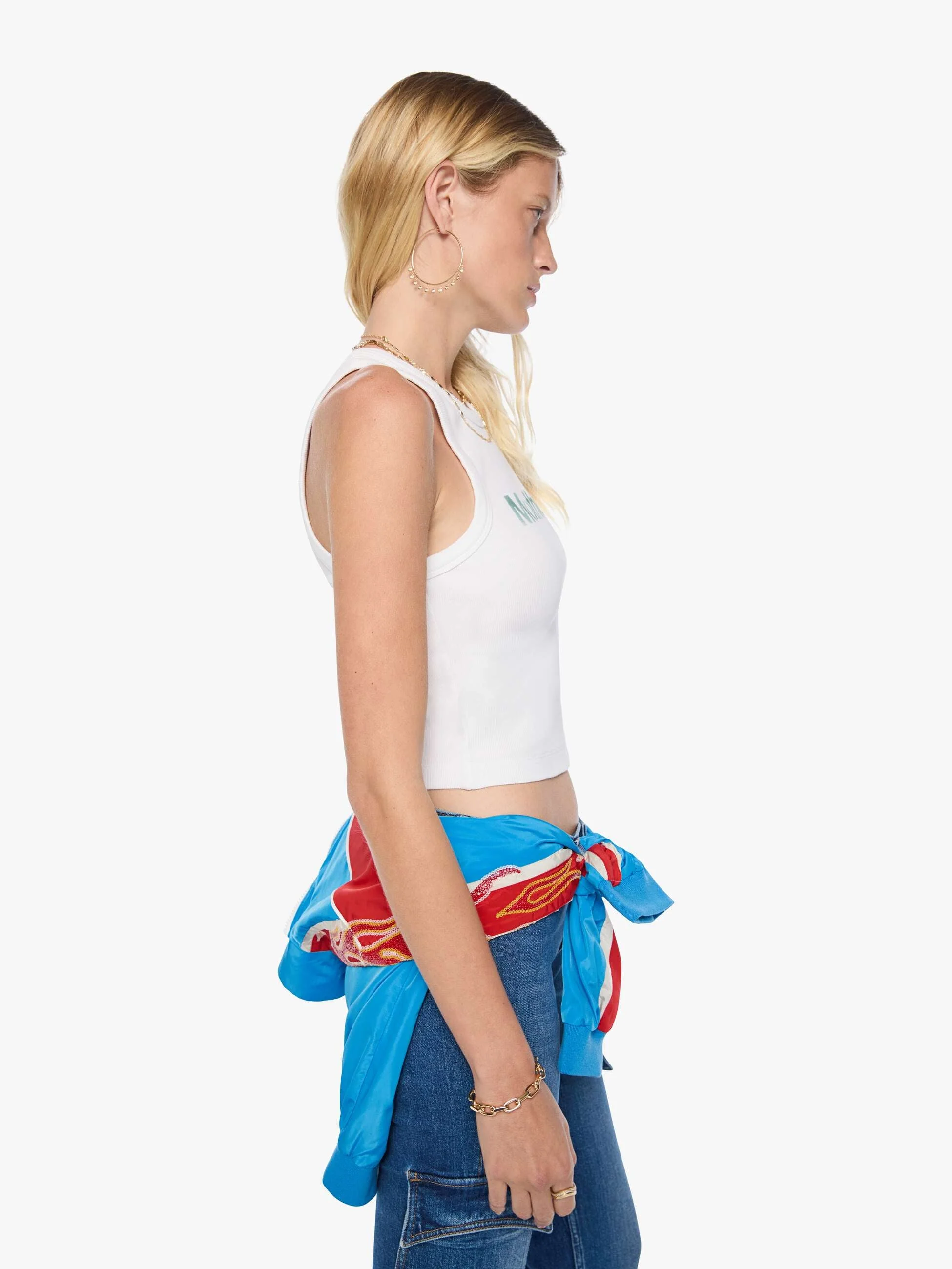 Mother | Chin Ups Chop Cropped Ribbed Tank - White - Image 2