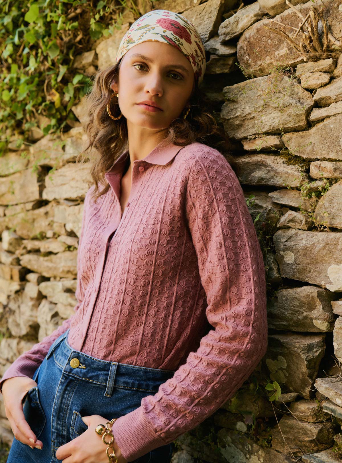Petite Mendigote | Wool & Cashmere Polo Collar Cardigan - Woodrose - Image 2