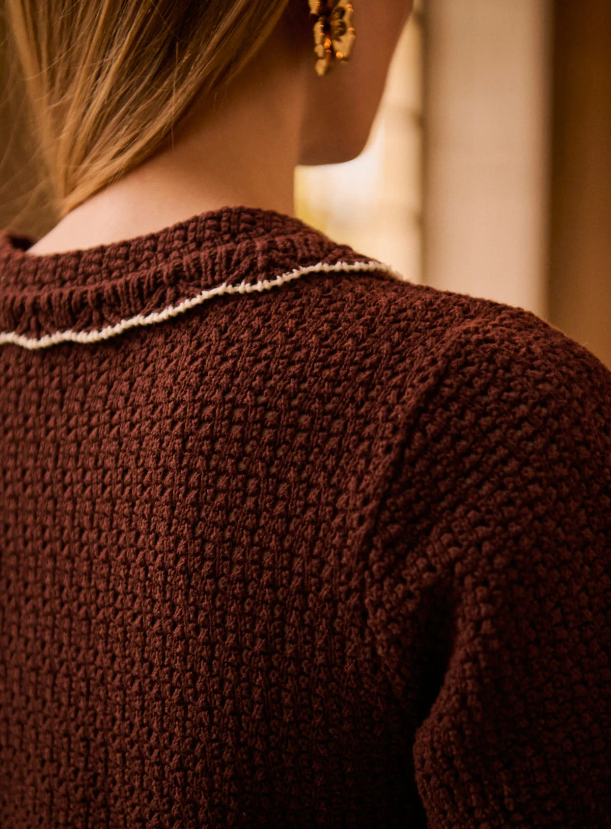 Petite Mendigote | Cardigan Mina 126 - Openwork Waffle Knit in Chocolat - Image 3
