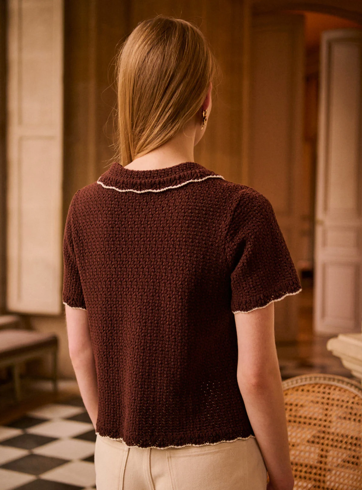 Petite Mendigote | Cardigan Mina 126 - Openwork Waffle Knit in Chocolat - Image 6