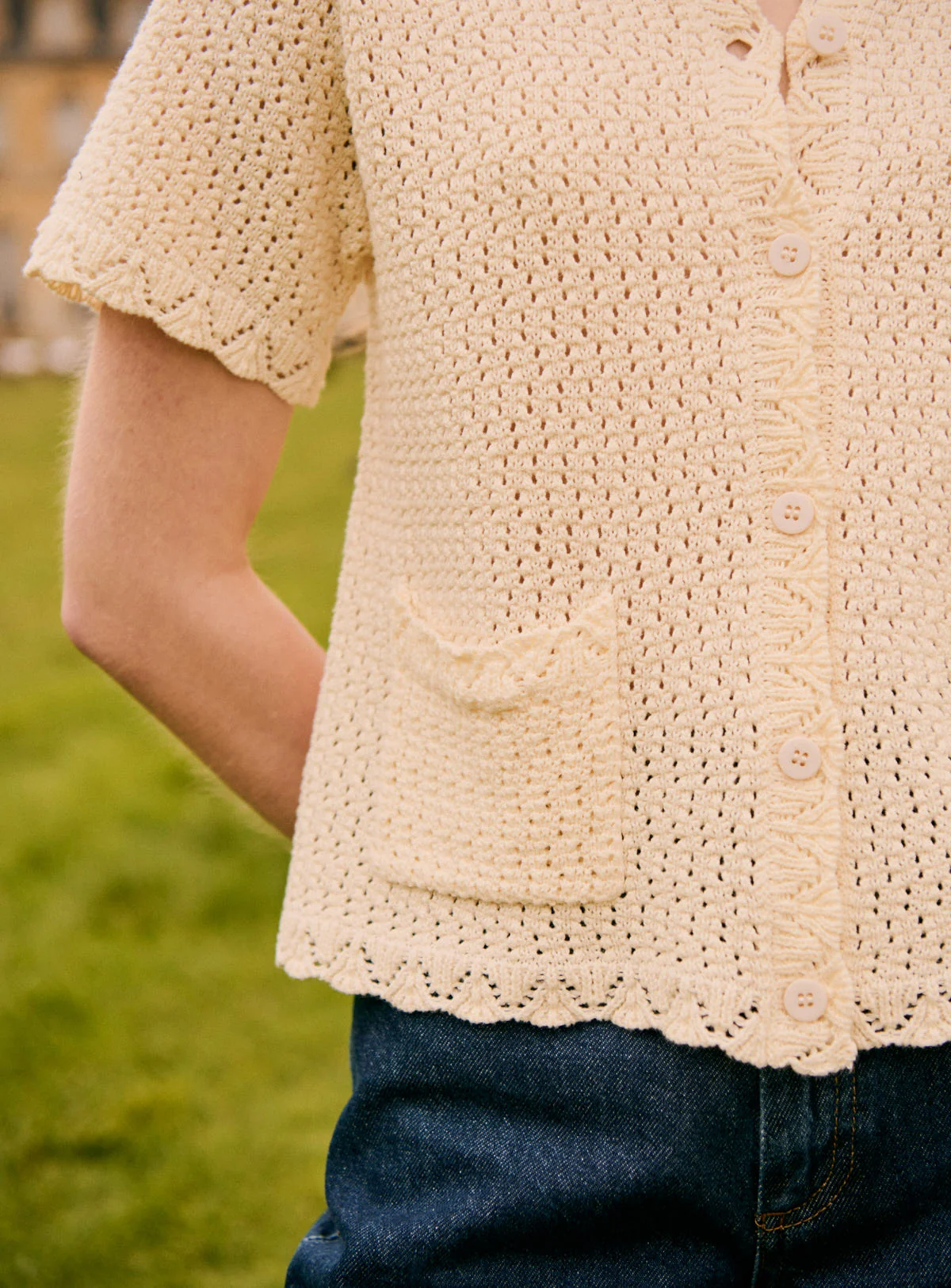 Women's Cardigan Merino Wool Knit Fabric With Cozy Weave - Ecru - Image 4