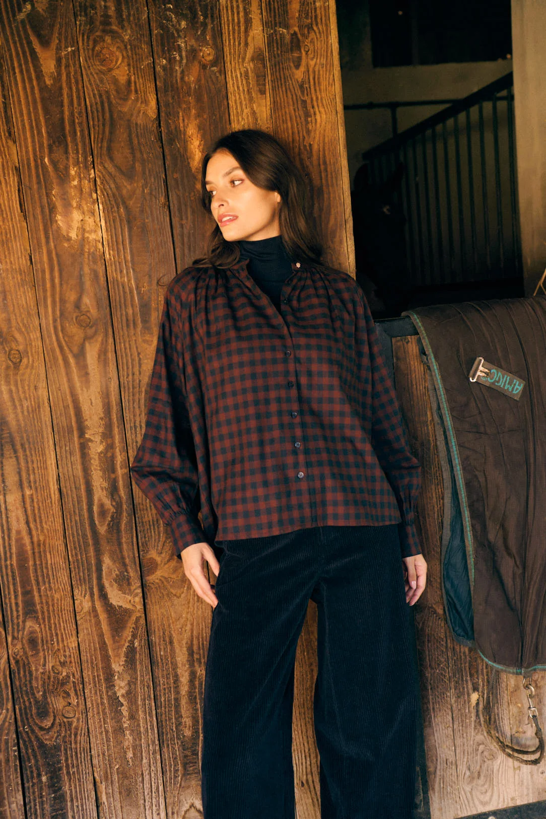Petite Mendigote | Oversized Checkered Shirt - Brown Noisette - Image 4