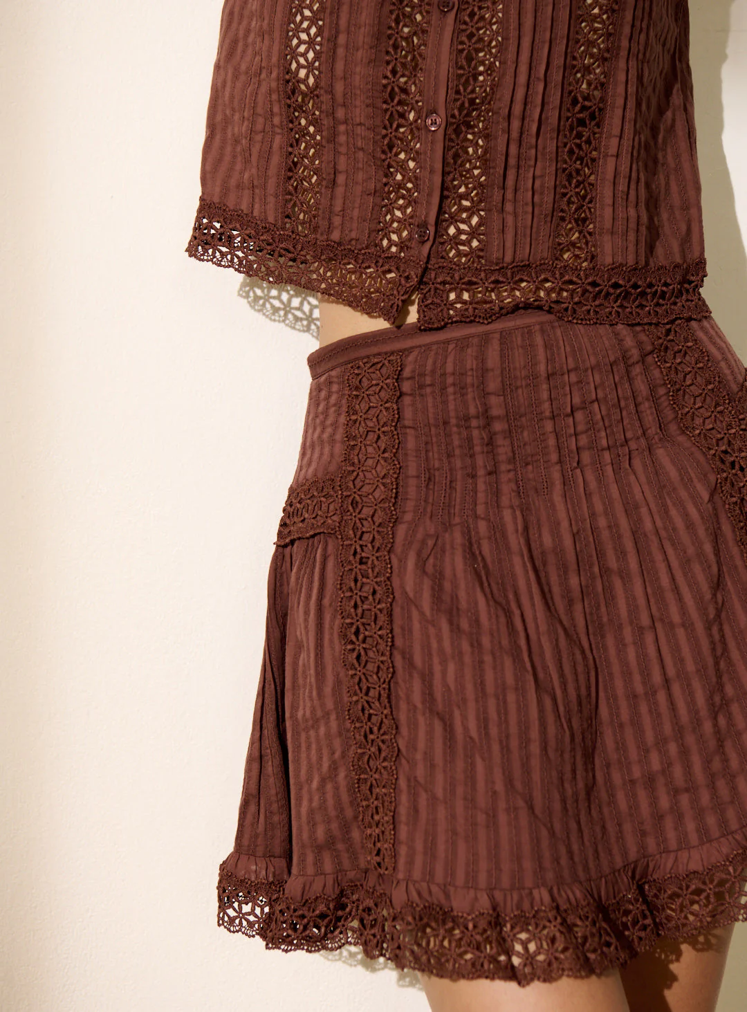 Women's Skirt Fluid Lightweight Openwork Rayon Blend - Brown