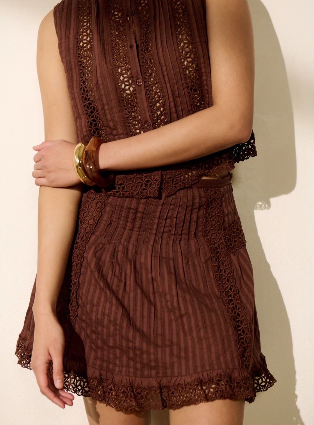 Women's Skirt Fluid Lightweight Openwork Rayon Blend - Brown - Image 3