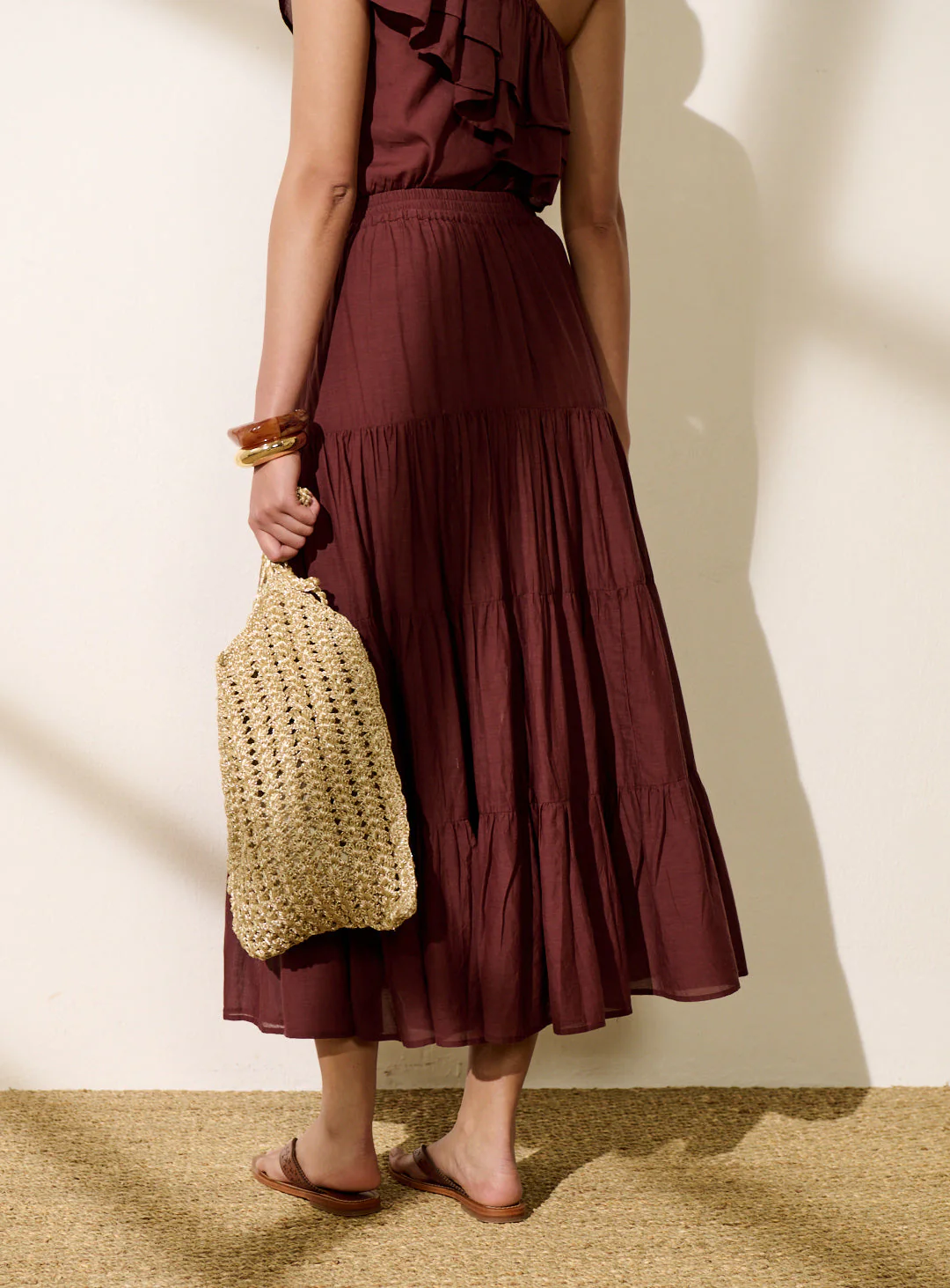 Petite Mendigote | Jill Uni 126 Midi Skirt - Cotton Voile Brown - Image 7