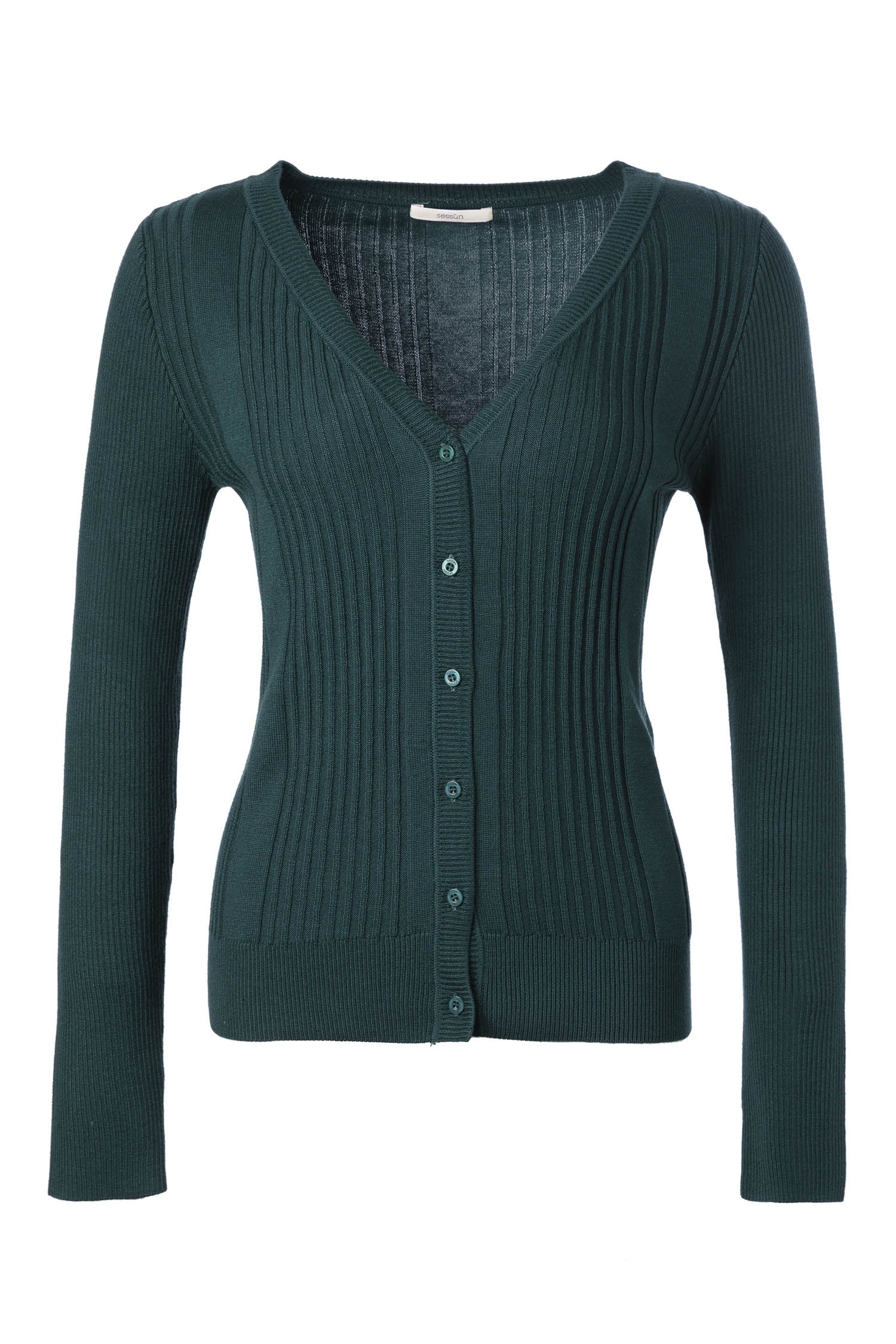 Sessun | Ribbed Cardigan - Soft V-Neck in Ecru - Image 4