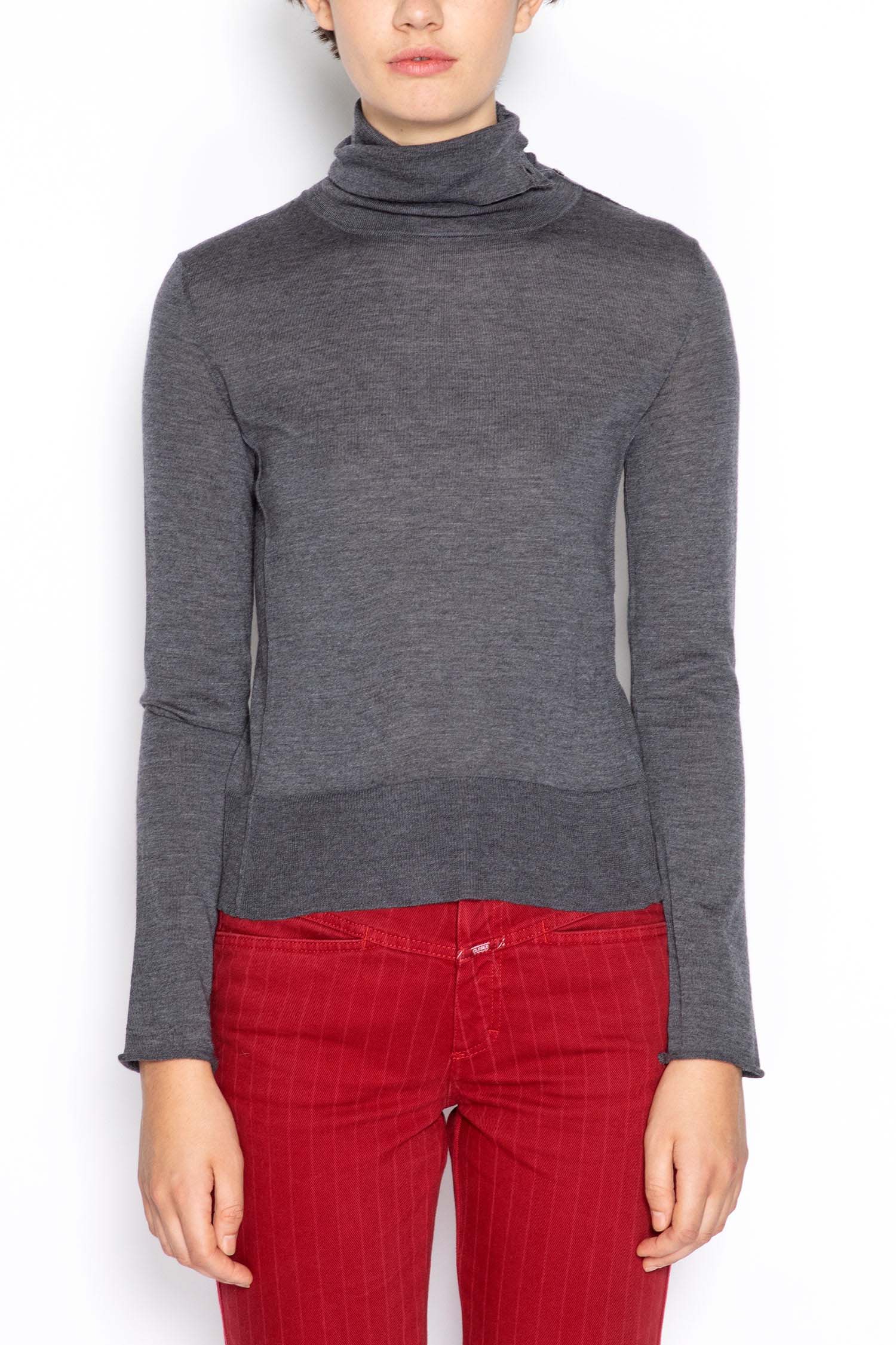Roberto Collina | Roll Neck Wool Sweater in Light Grey - Image 2