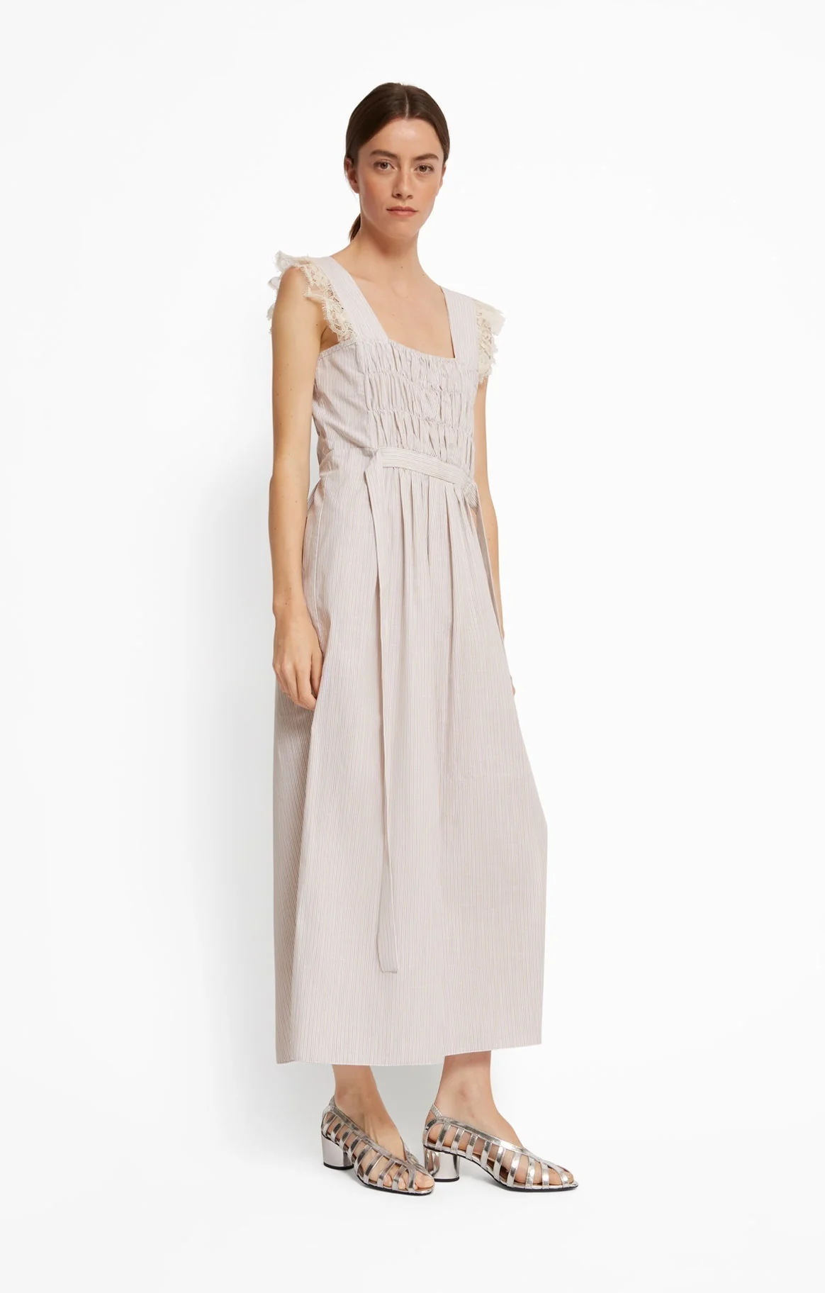 Roseanna Women's Theodora Long Dress in Organic Cotton Poplin - Belair Beige - Image 4