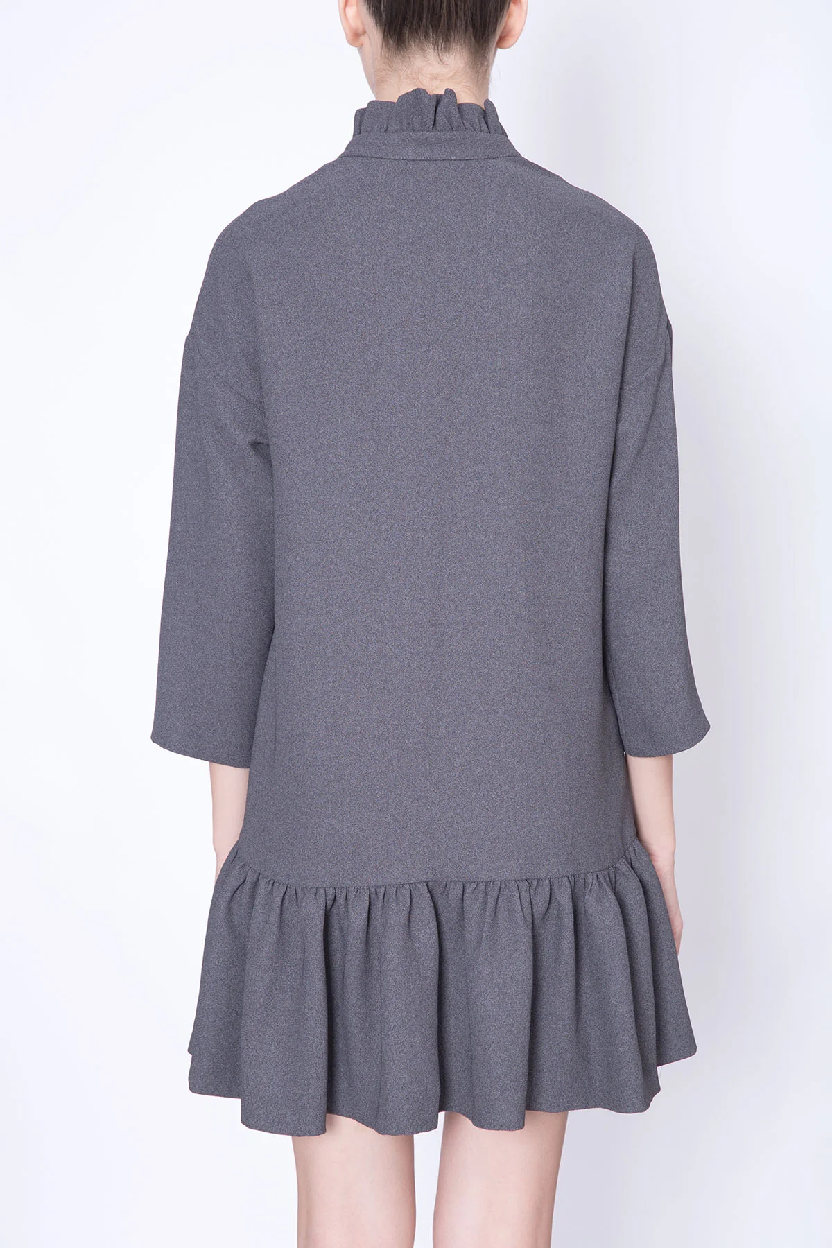 Toupy | Ruffled Collar Shirtdress - Priska in Grey - Image 3