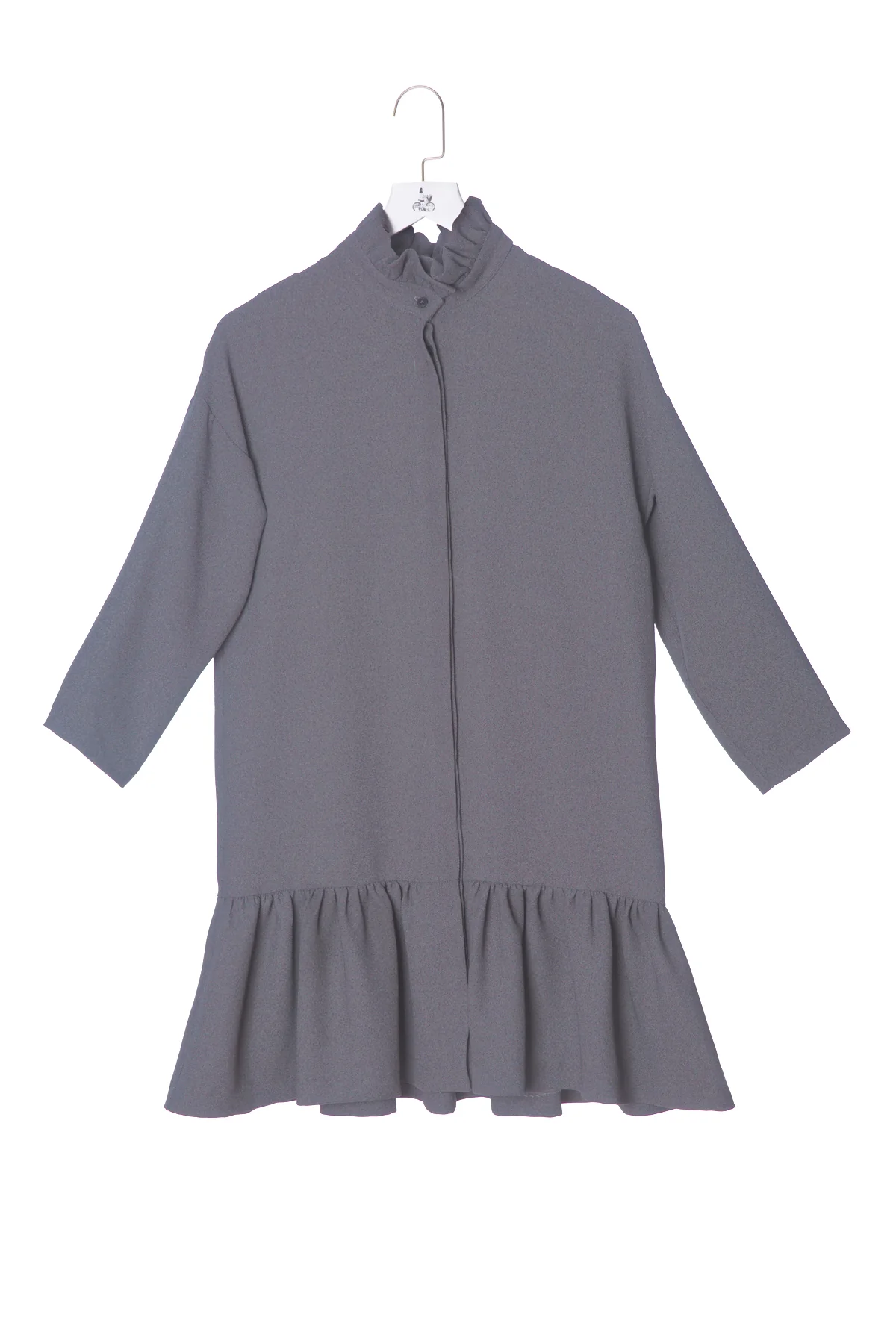 Toupy | Ruffled Collar Shirtdress - Priska in Grey - Image 5