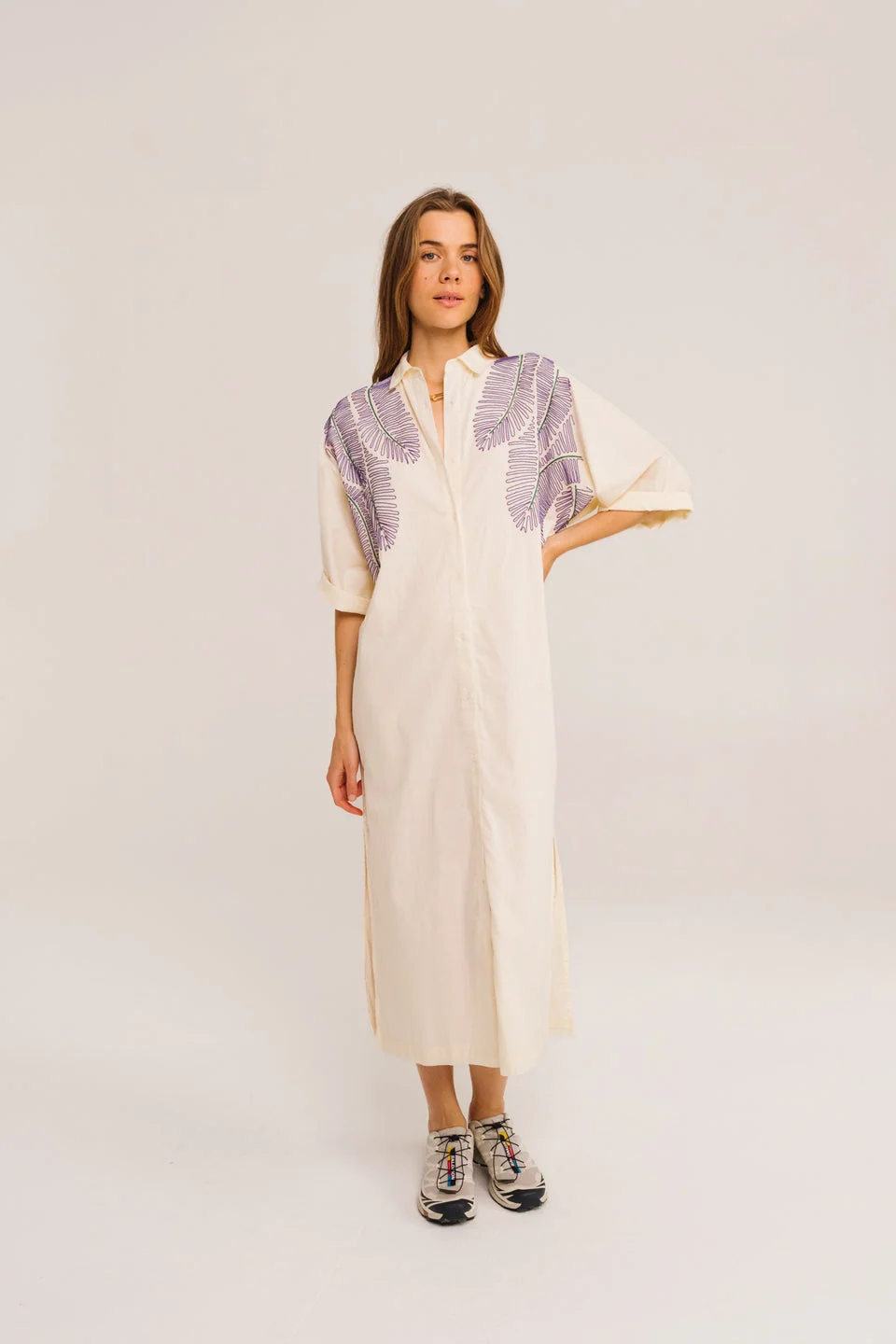 Sacrecoeur | Lou Taro Embroidered Oversized Shirt Dress Multi - Image 4