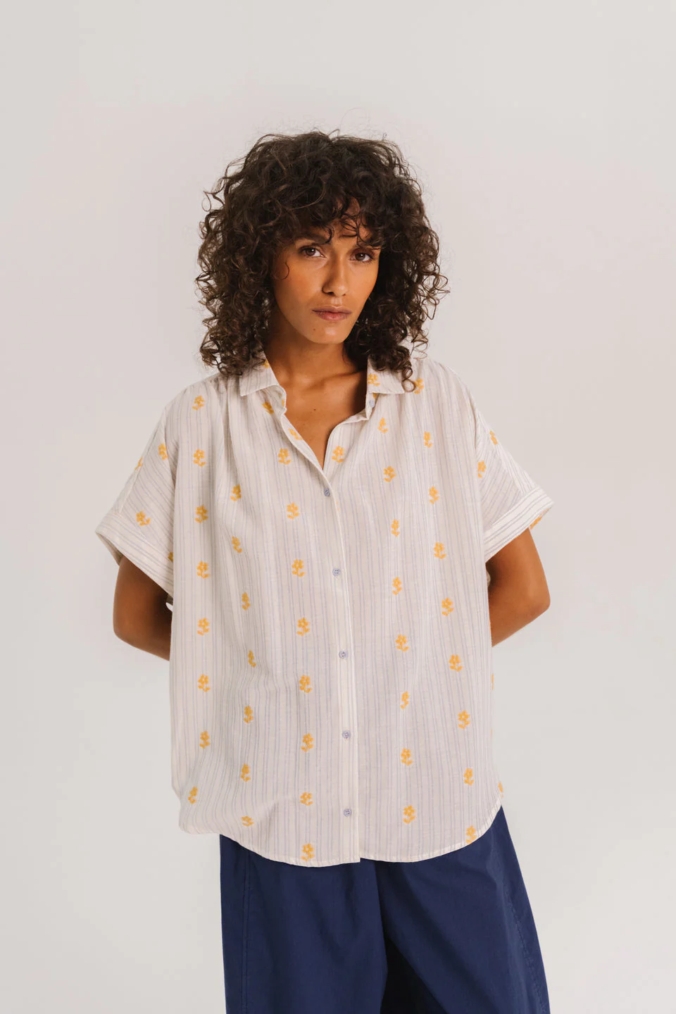 Women's Shirt 100% Cotton Poplin Fabric, Lightweight and Breathable - Blue