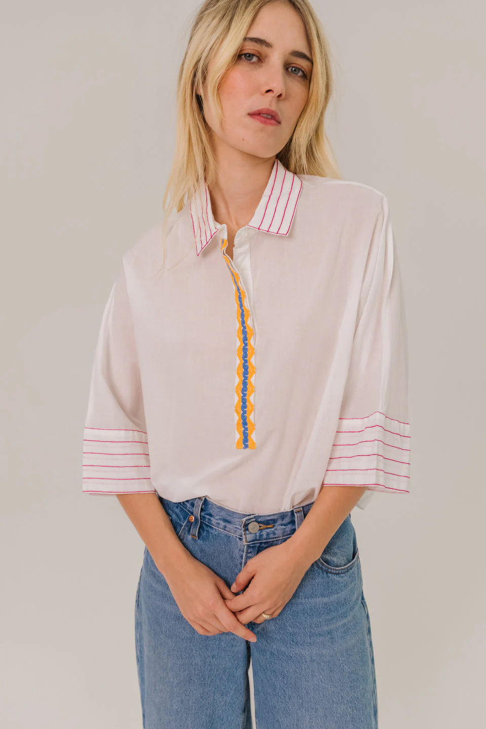 Sacrecoeur | Jodie Kilim Embroidered Poplin T-Shirt Multi - Image 3