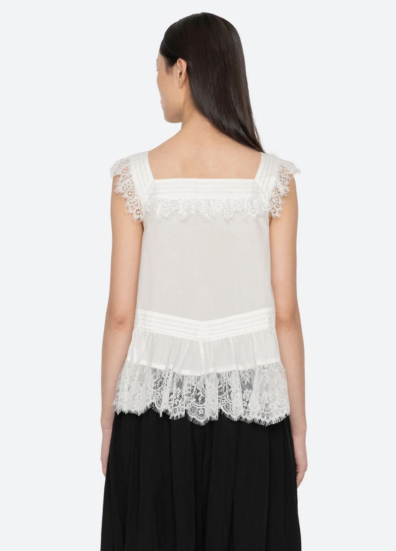 Sea NY | Hilda Sleeveless Lace Pleated Top - White - Image 3