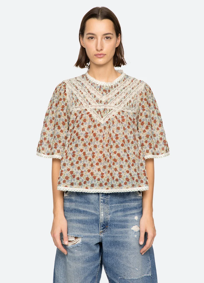 Sea NY | Viera Floral Print Short Sleeve Blouse - color Multi - Image 5
