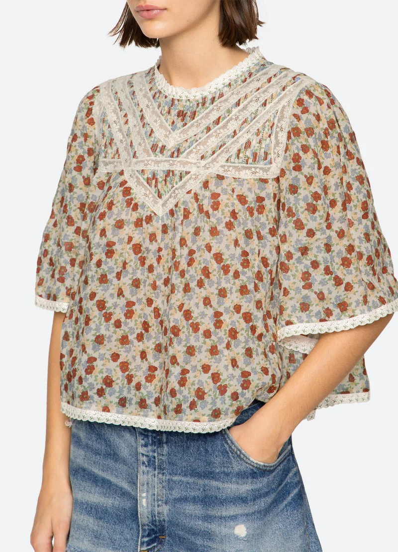 Sea NY | Viera Floral Print Short Sleeve Blouse - color Multi - Image 6