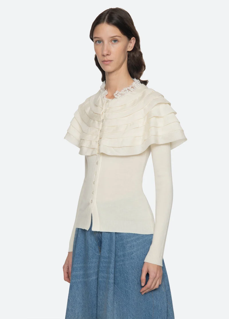 Sea NY | Wanda Knit Cardigan with Removable Capelet Cream - Image 5