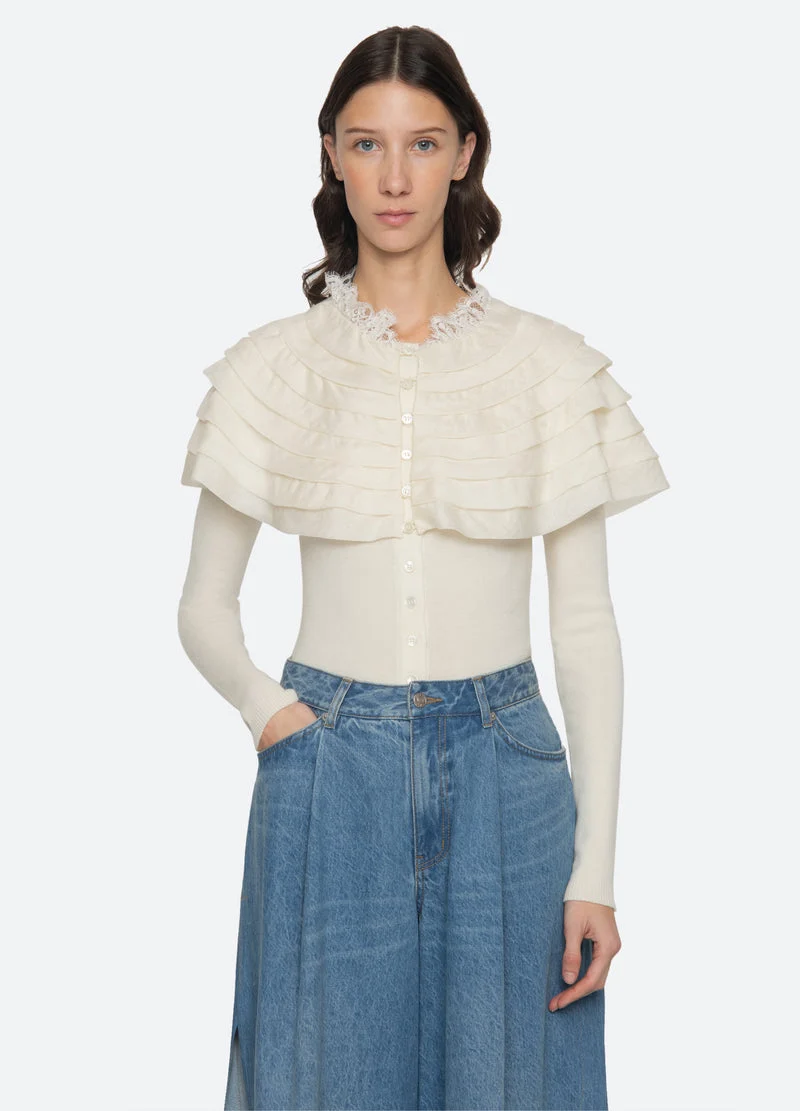 Sea NY | Wanda Knit Cardigan with Removable Capelet Cream - Image 6