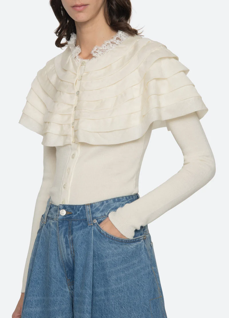 Sea NY | Wanda Knit Cardigan with Removable Capelet Cream - Image 8