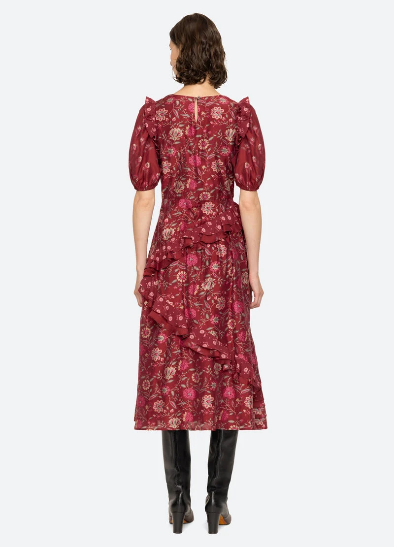 Sea NY | Famke Floral Puff-Sleeve Midi Dress - Magenta - Image 3