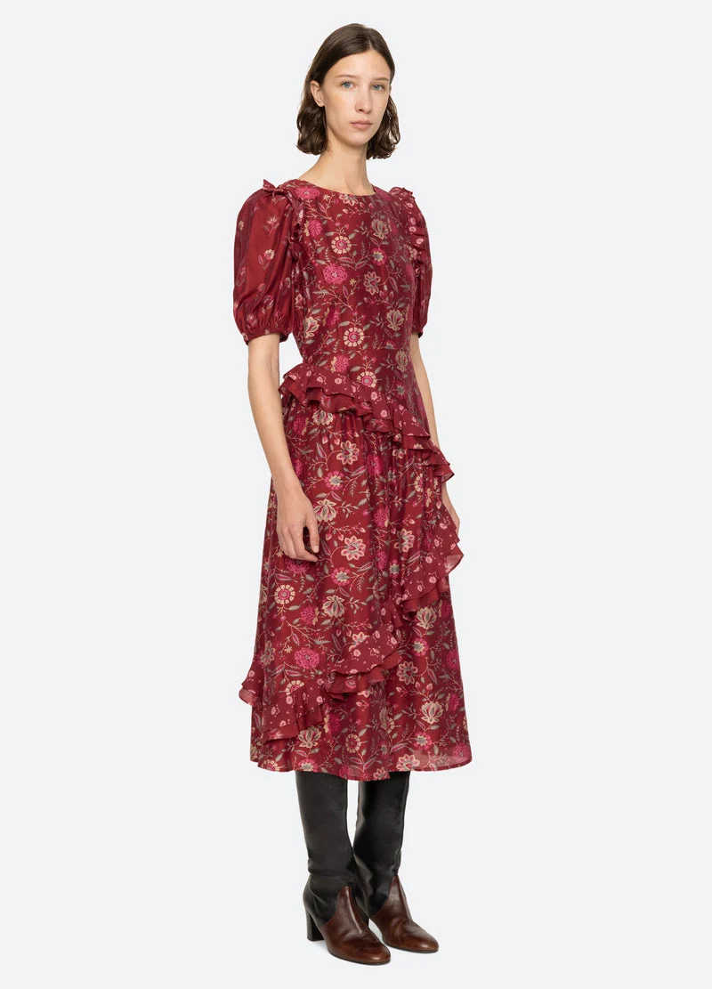 Sea NY | Famke Floral Puff-Sleeve Midi Dress - Magenta - Image 5