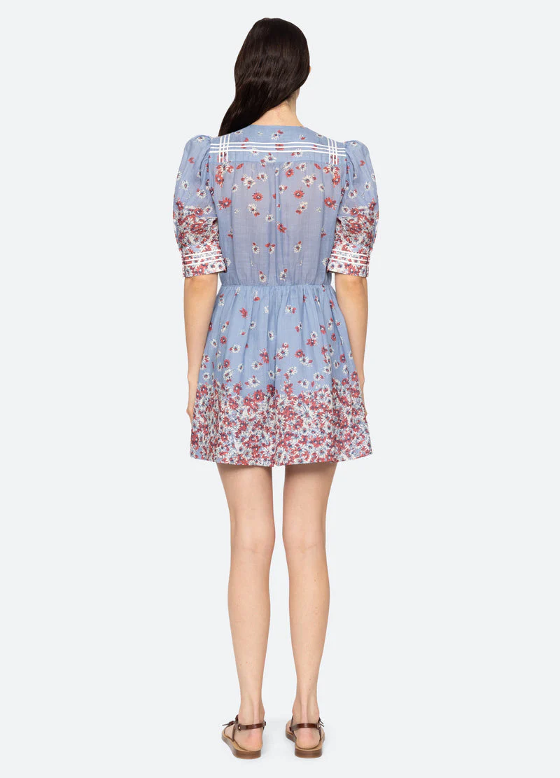 Sea NY | Whitney Floral Print Puff Sleeve Mini Dress - Blue - Image 2