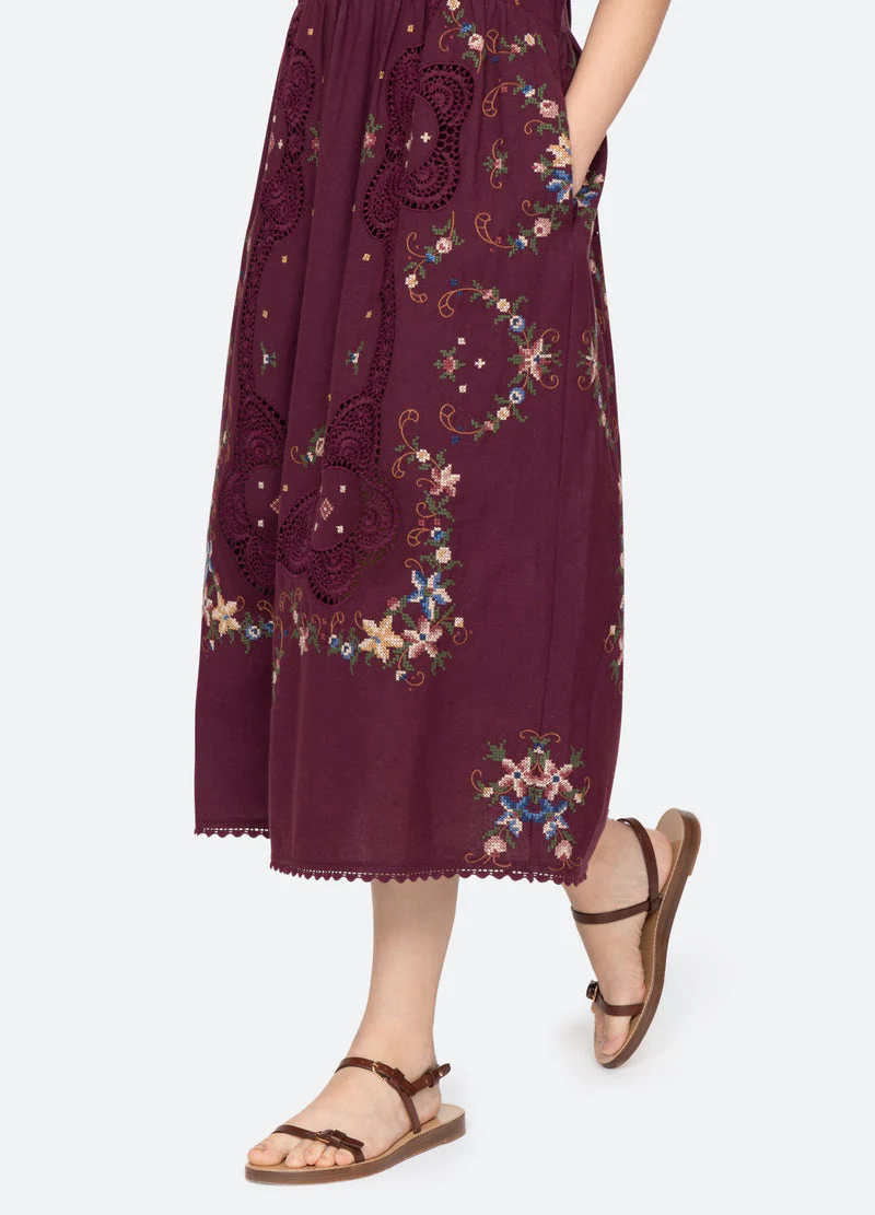 Sea NY | Edwina Embroidered Dress - Burgundy - Image 7
