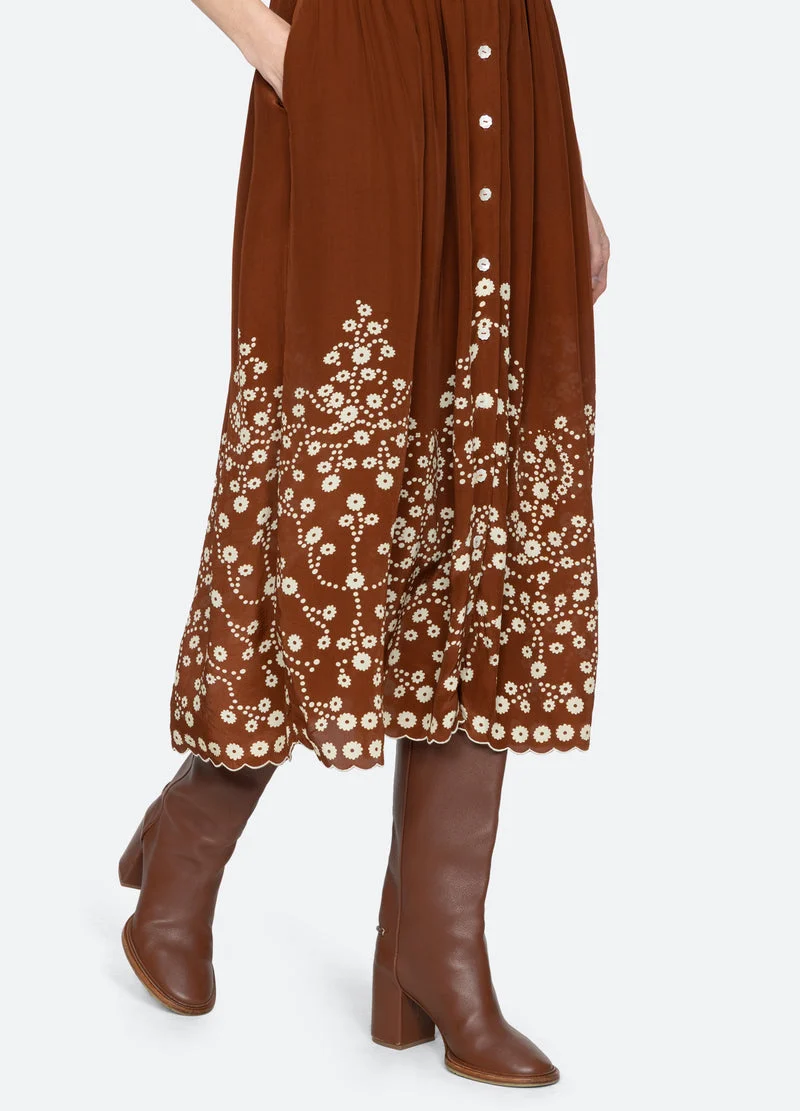Sea NY | Frances Floral Print Midi Dress - Lace Collar Brown - Image 9