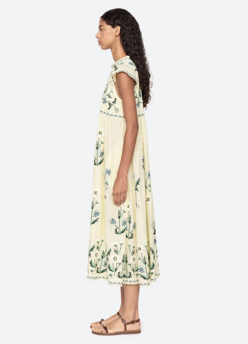 Sea NY | Audra Embroidered Midi Dress - Scalloped Cotton Butter - Image 3