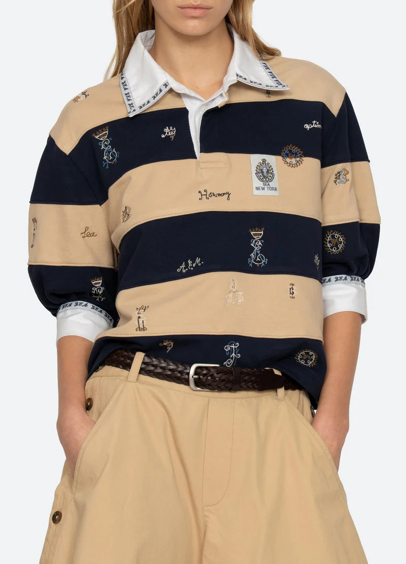 Sea NY | Juliet Embroidered Rugby Top - Short Puff Sleeve Multi - Image 8