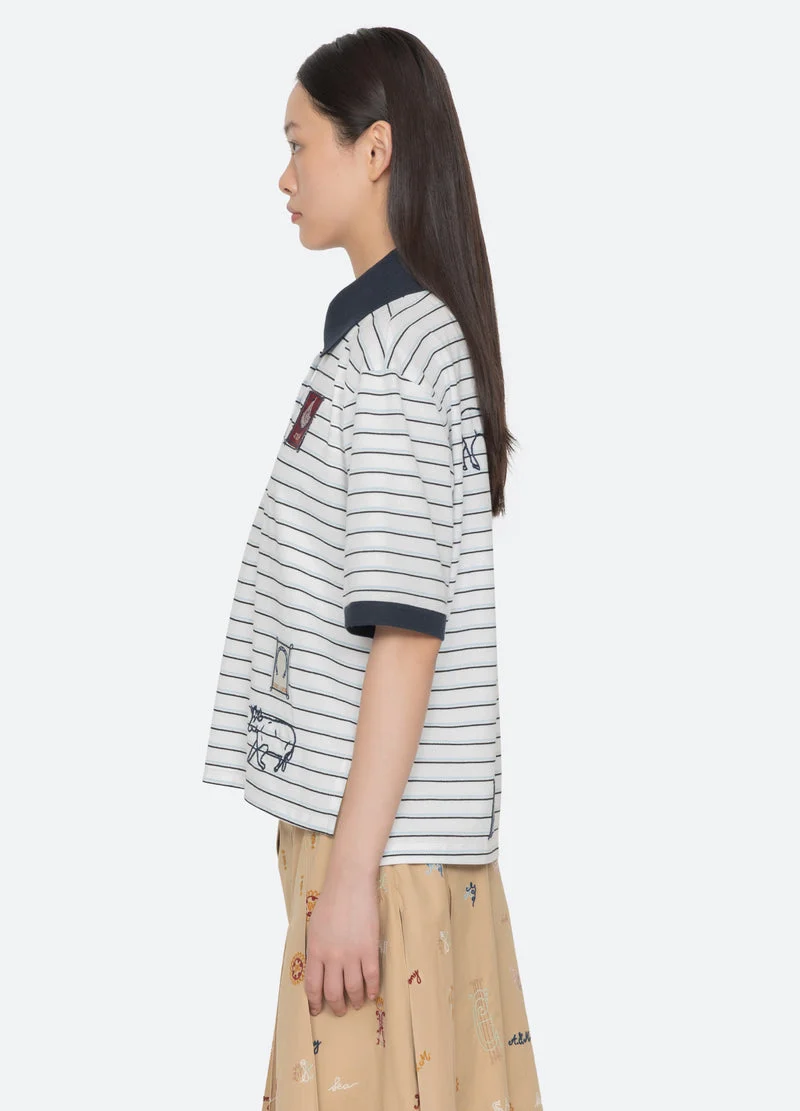 Sea NY | Winslow Embroidered Cotton Polo - White - Image 5