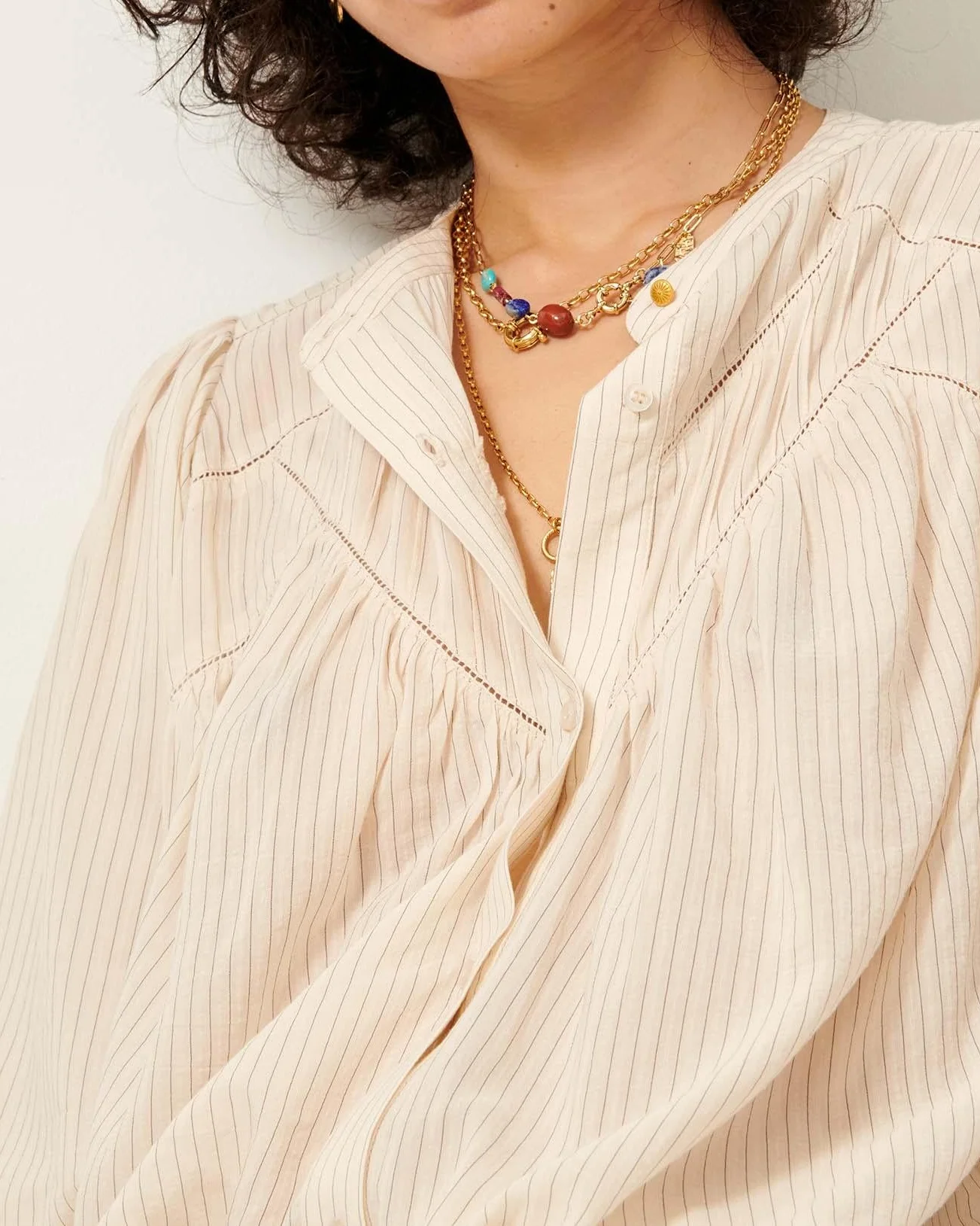 Sessun | Blouse Savi - Balloon Sleeve in Striped Jacquard Sandblack - Image 7