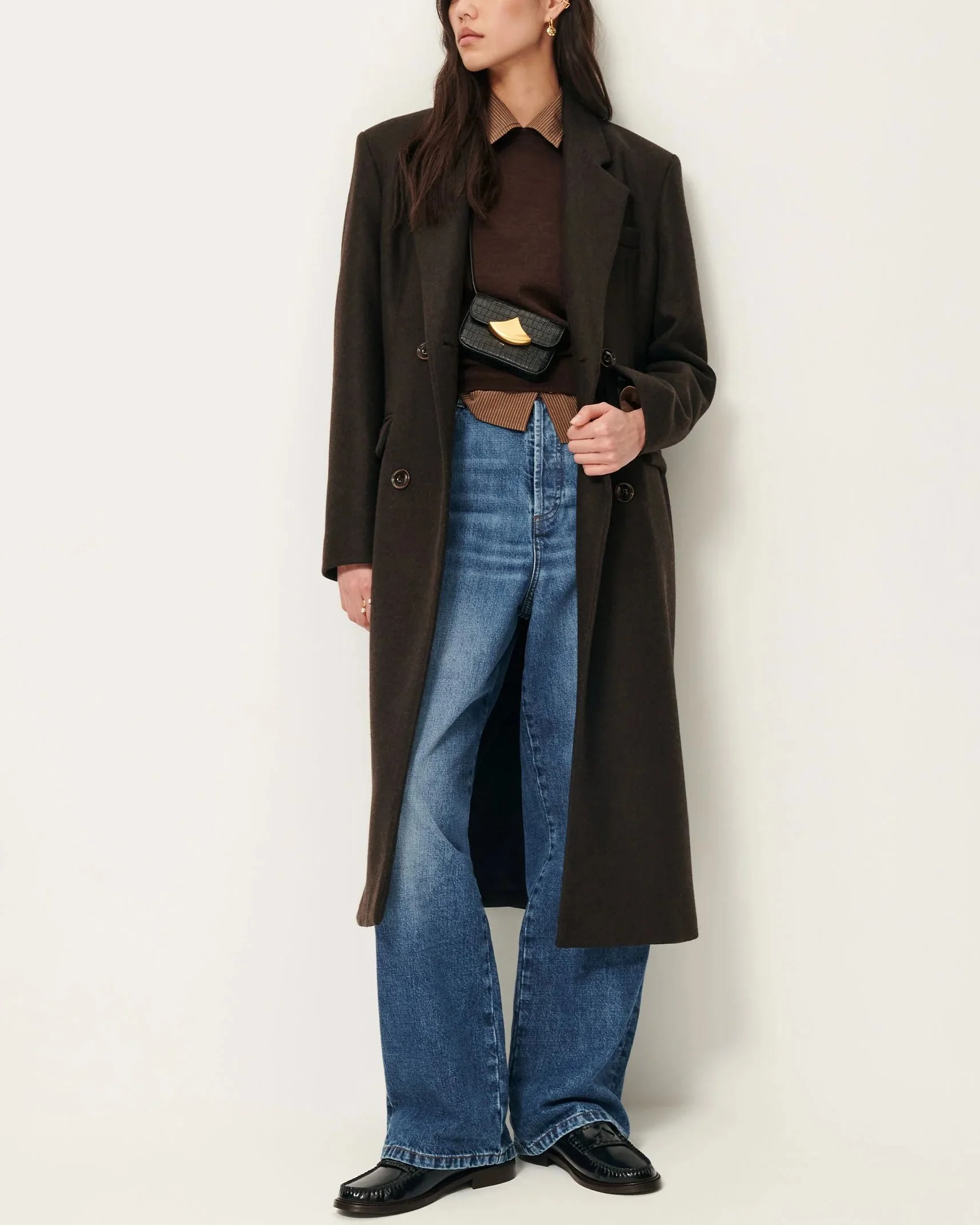 Sessun | Nara Coat - Double-Breasted Wool Twill with Padded Shoulders Teck - Image 3