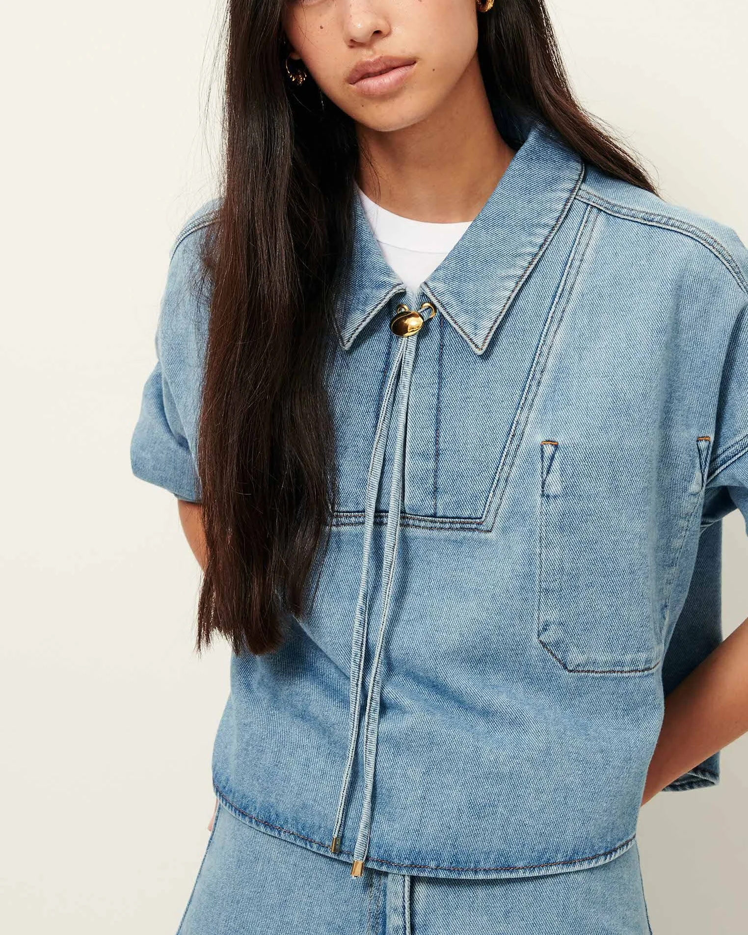 Women's Button-Down Denim Blouse Organic Cotton Denim Twill - Azuru - Image 3