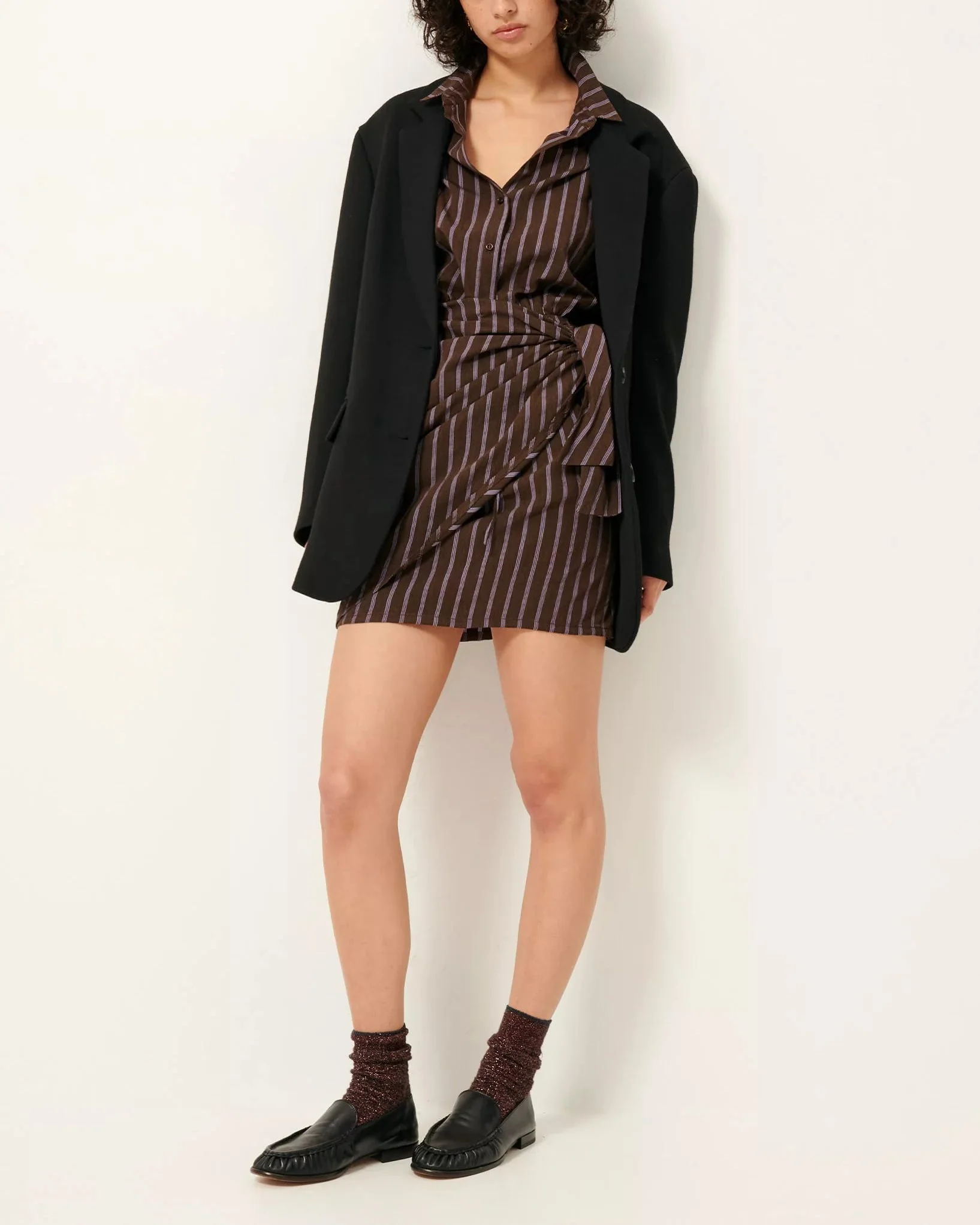 Sessun | Dress Lautner - Striped Textured Shirt Dress Chocolila - Image 3