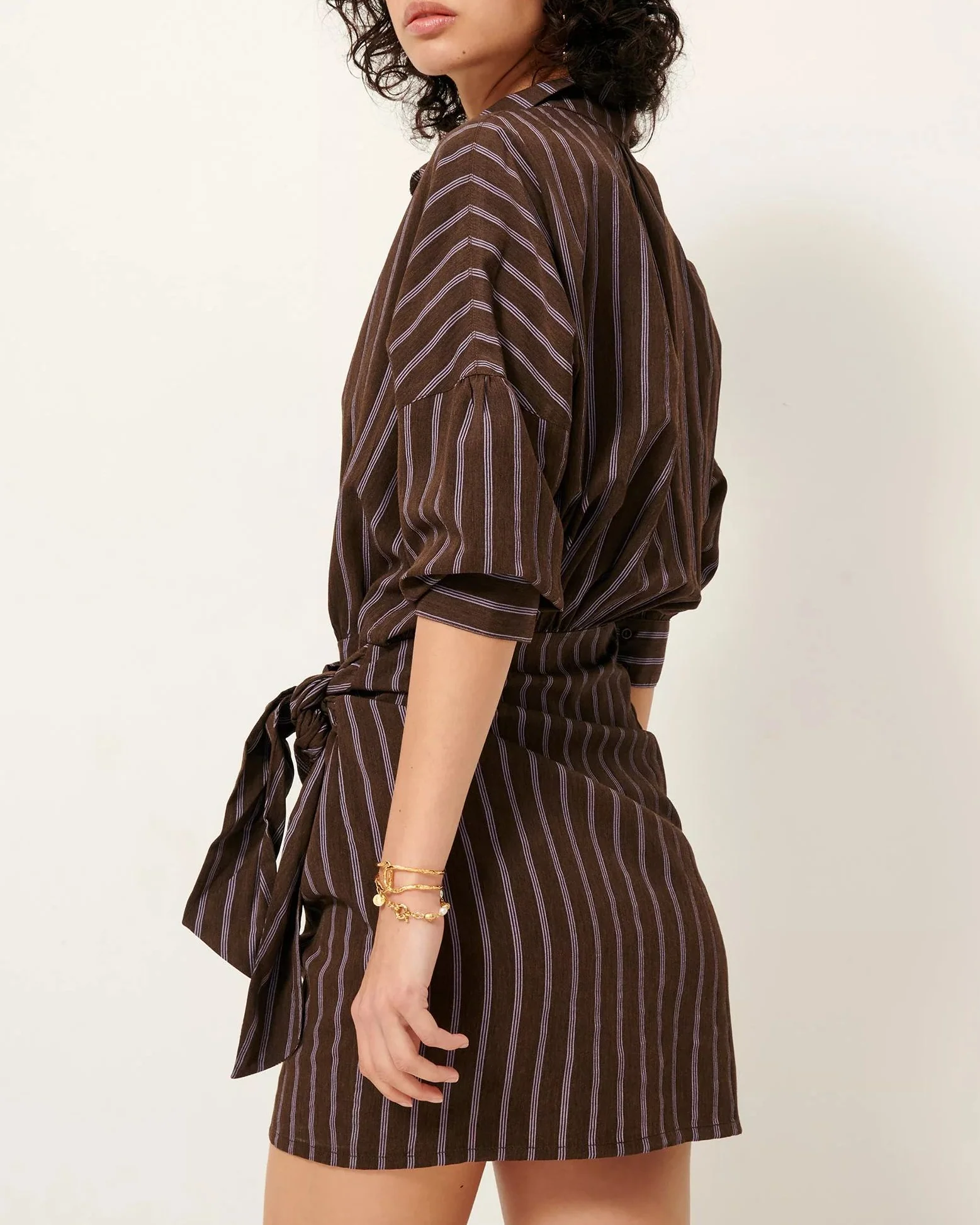 Sessun | Dress Lautner - Striped Textured Shirt Dress Chocolila - Image 8