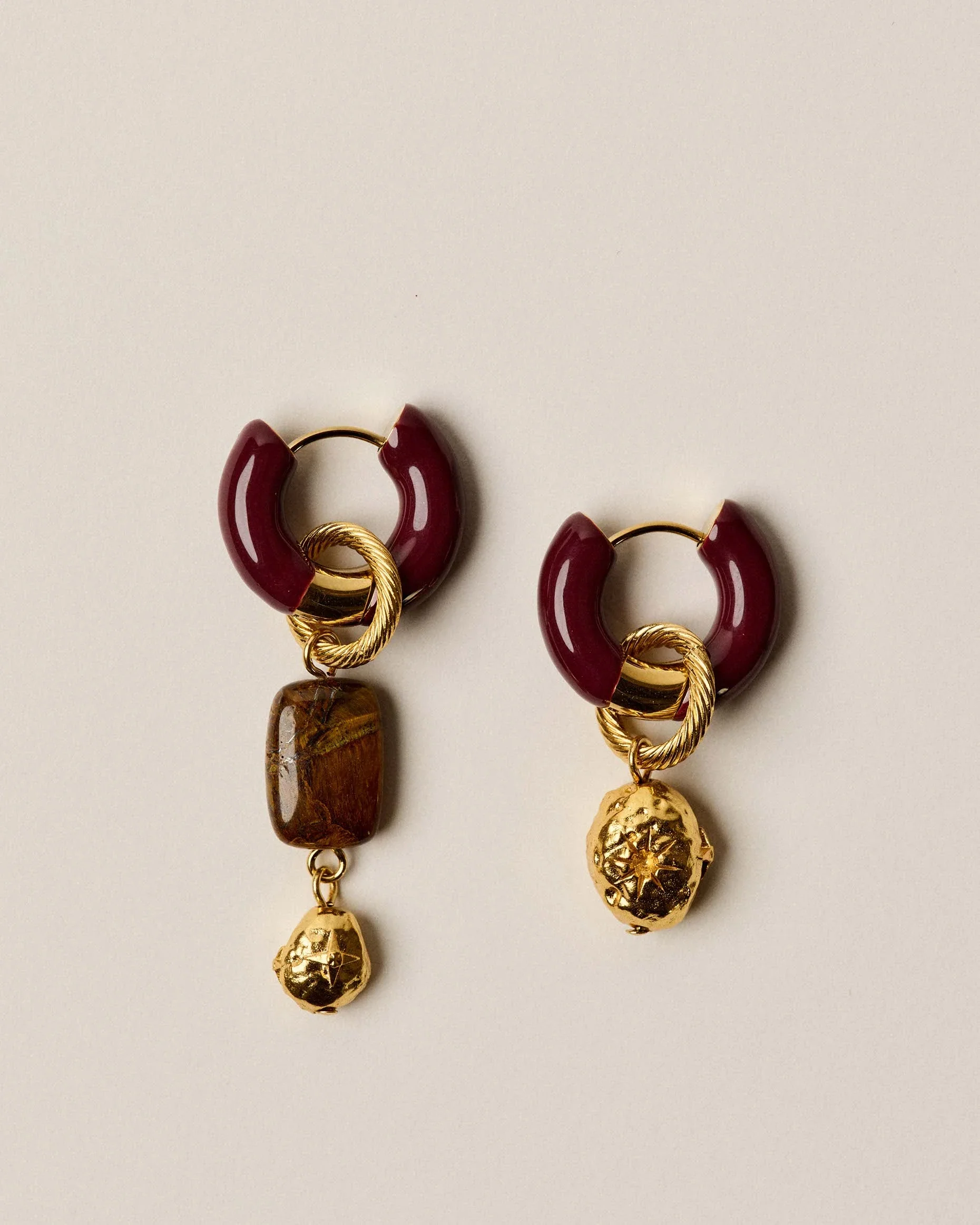 Sessun | Nilla Hoop Earrings - Gold & Tiger's Eye Coffea-Dore