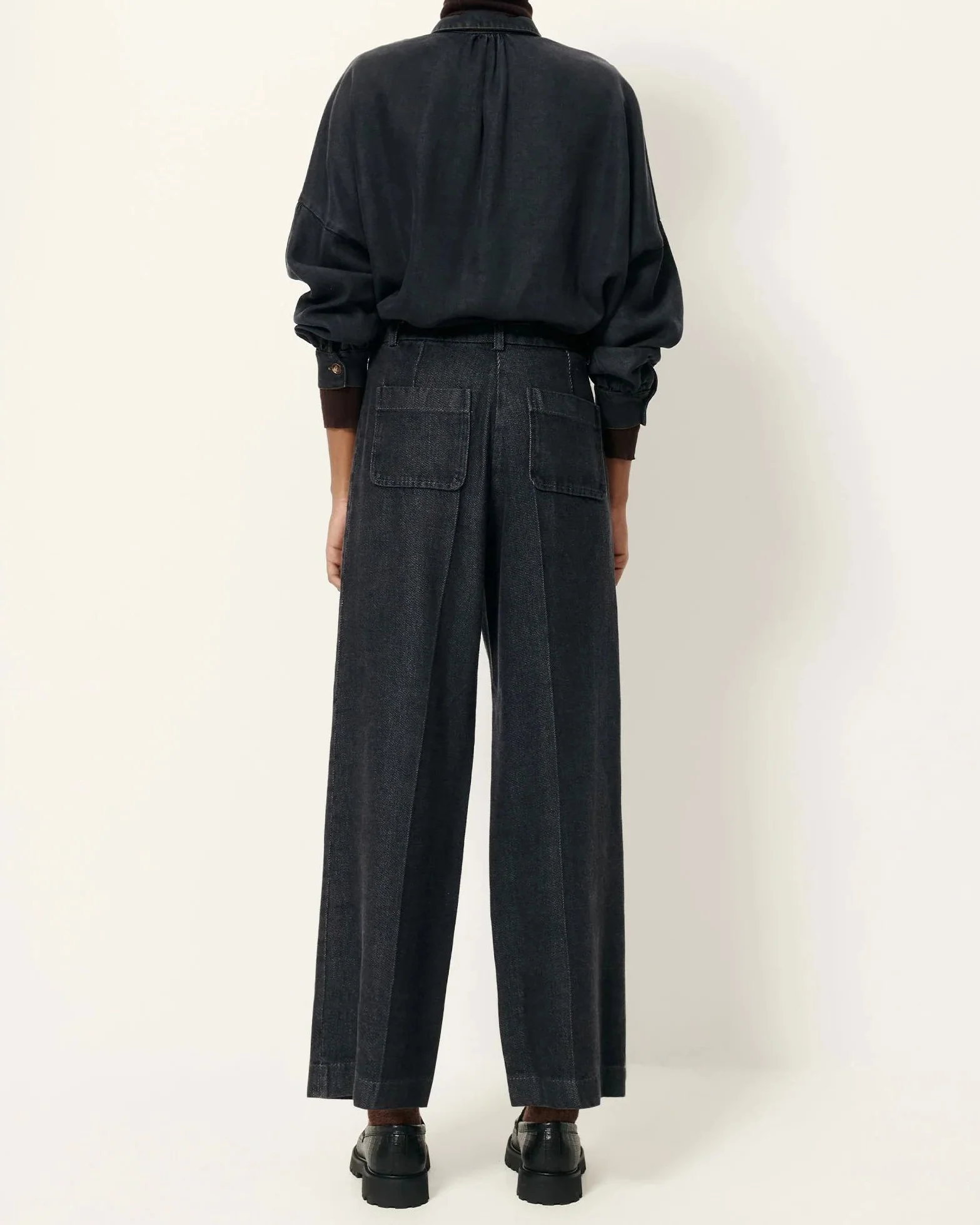 Sessun | Aldivio Straight Pleated Pants - Stonewash Twill Carbonella - Image 4