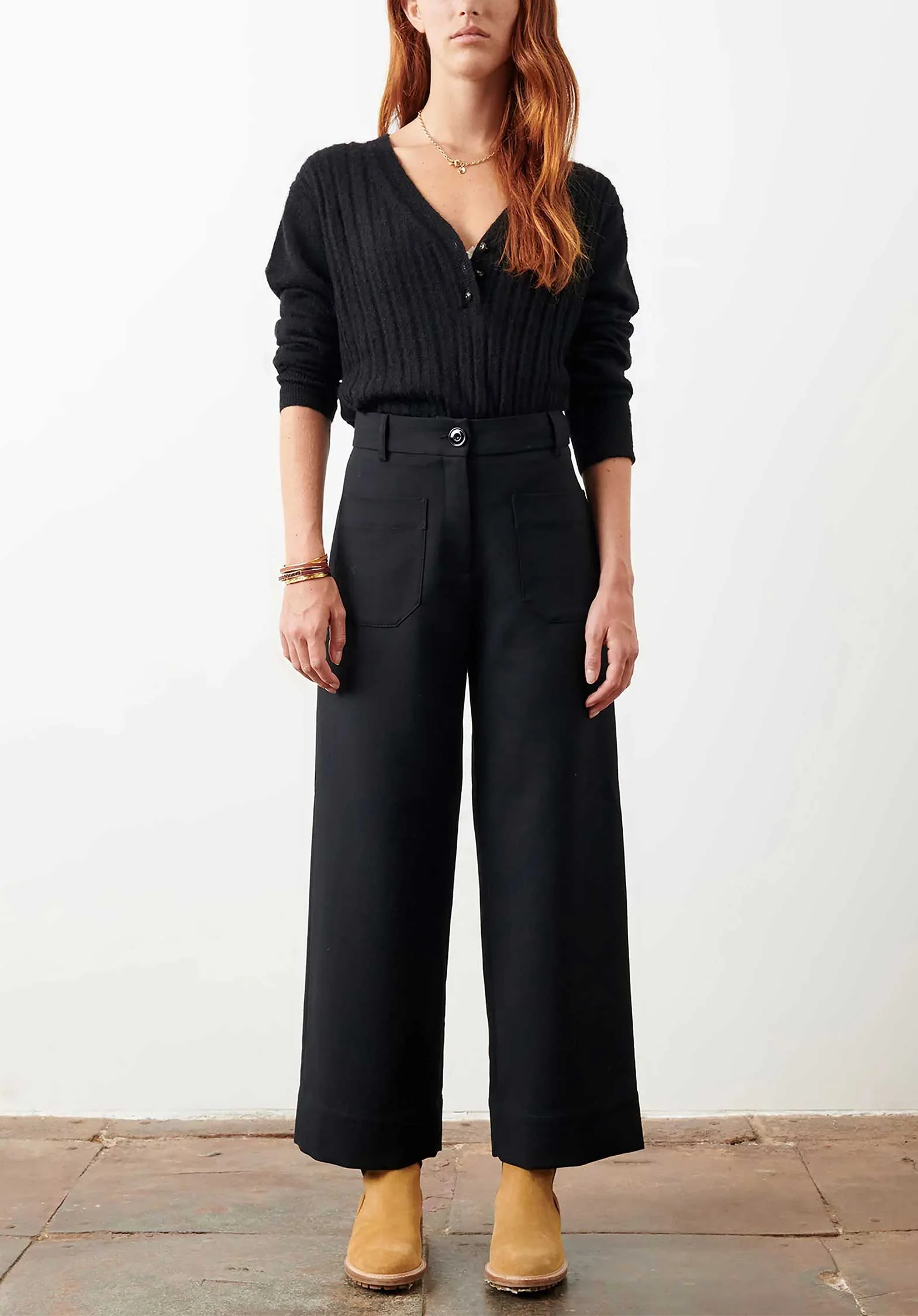 Sessun | Hudkin A-Line Trousers in Stretch Twill Black - Image 3