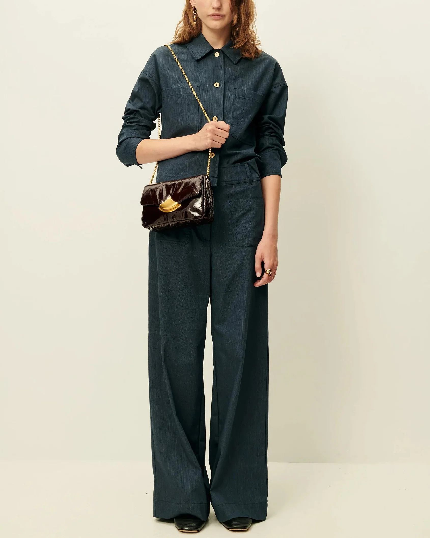 Sessun | Manhatti Flared Pant - High-Rise Linen Cotton Worker-Blue - Image 2