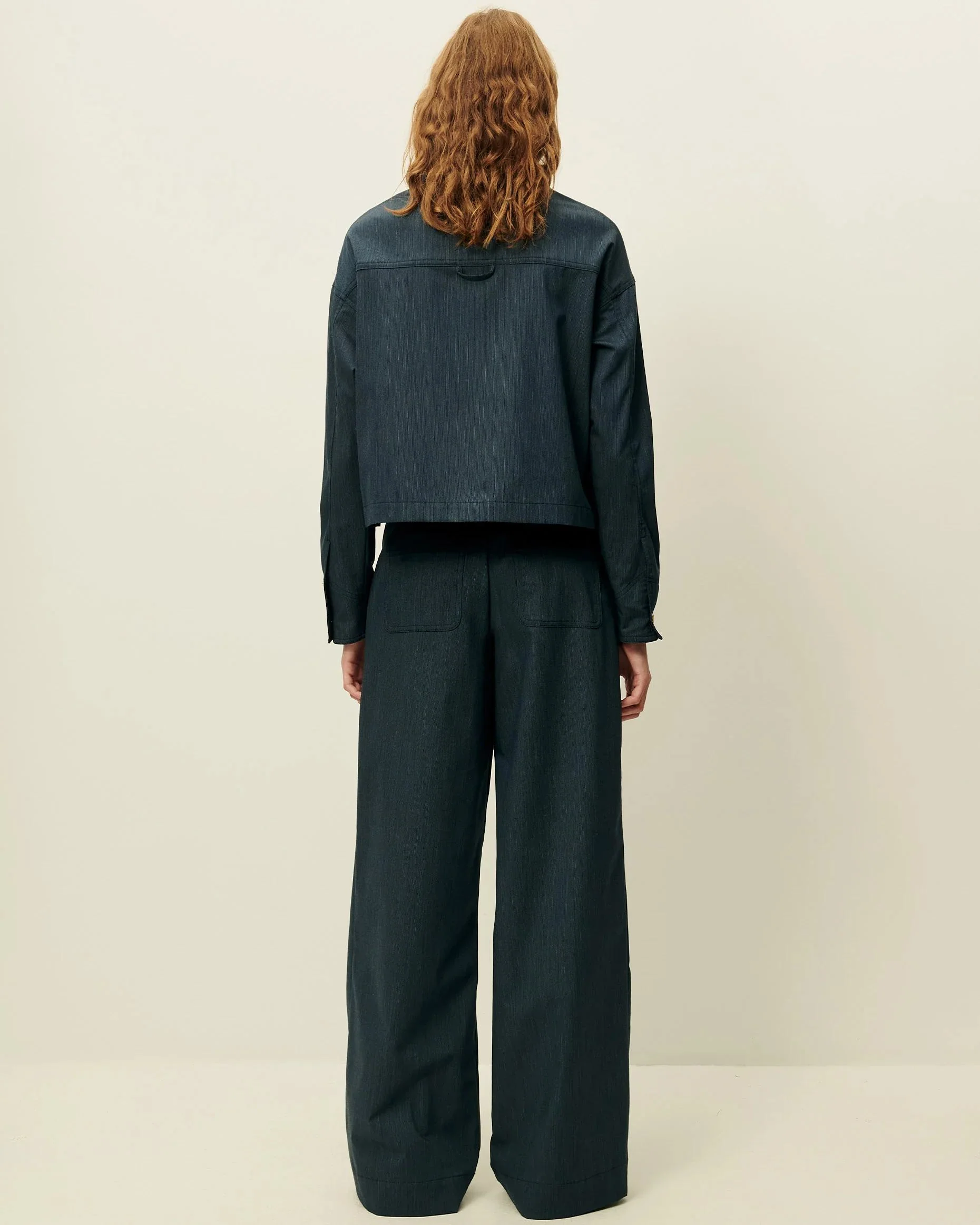 Unisex Overshirt Textured Slub-Yarn Cotton-Linen - Blue Worker-Blue - Image 8