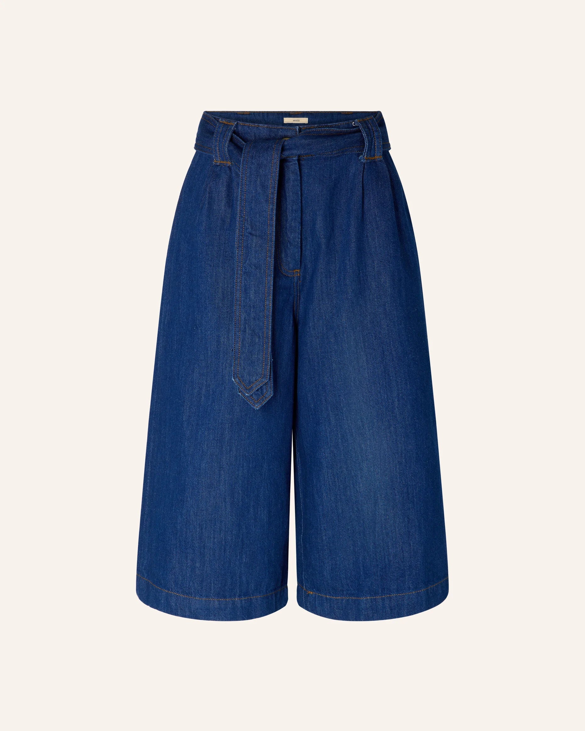 Sessun | High-Waisted Pleated Wide Bermuda Shorts - Indigo Denim Seventy-Blue - Image 7
