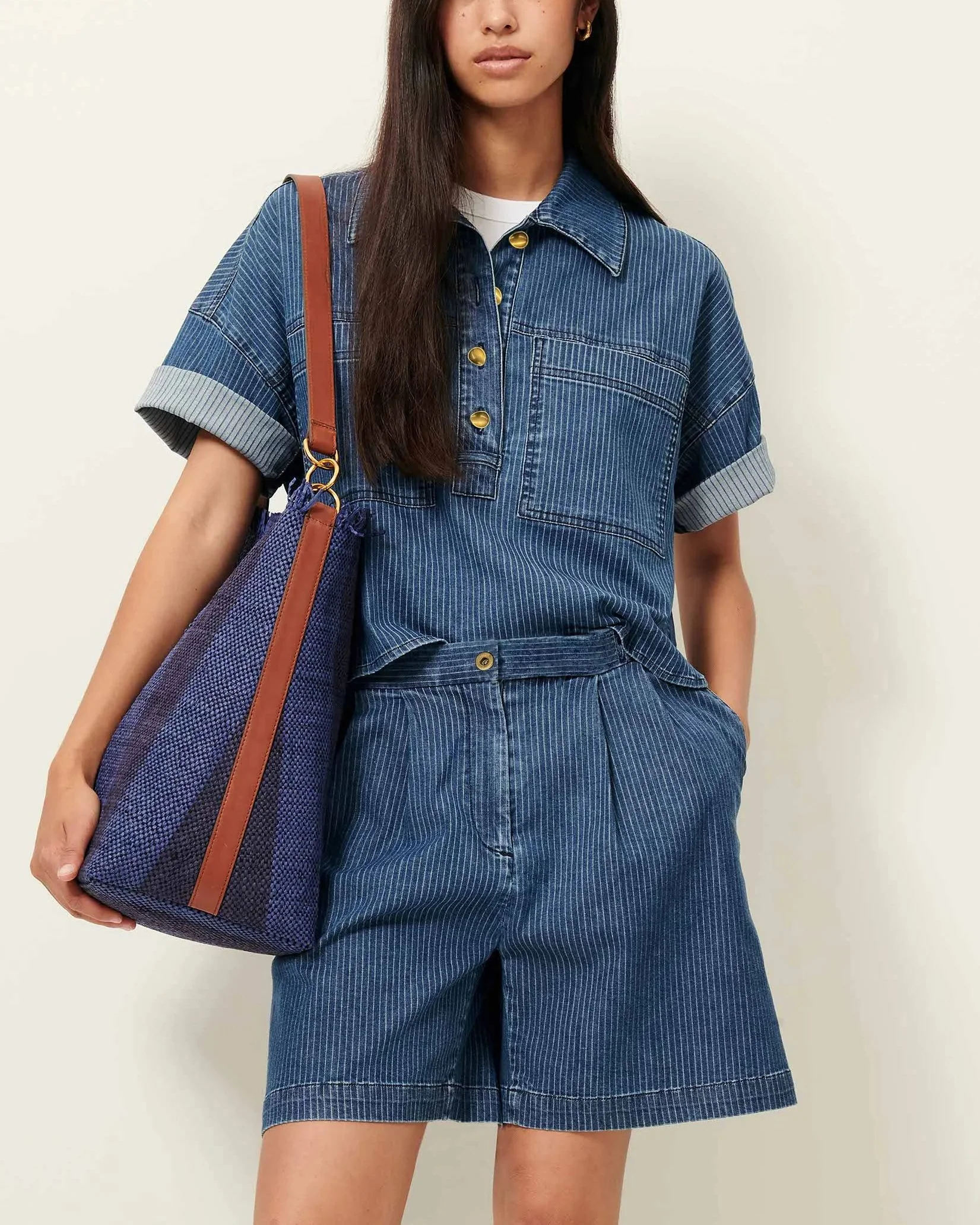 Sessun | Pleated Denim Twill Bermuda Shorts - Indigo Blue Regate-Blue - Image 2