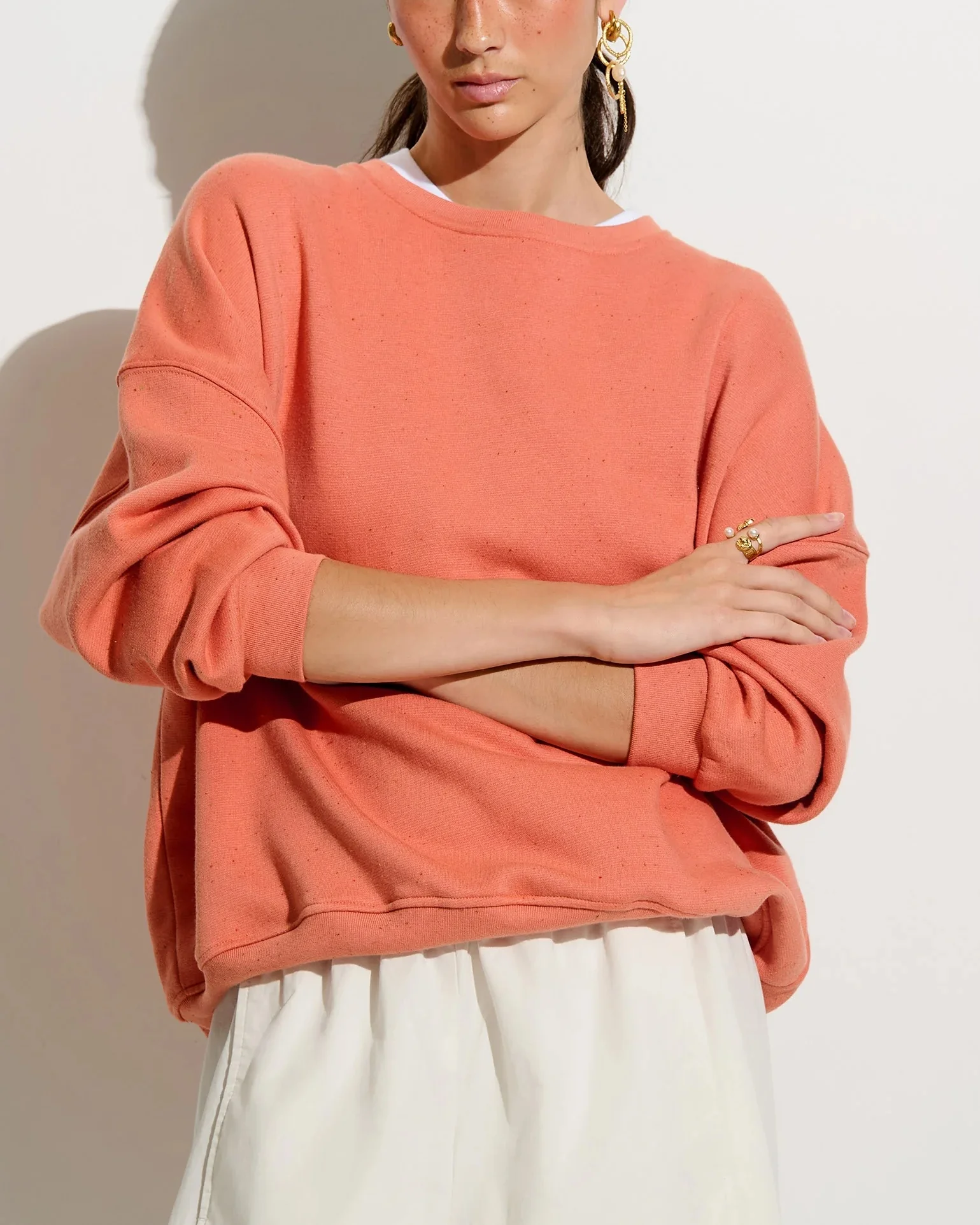 Sessun | Oversized Buttoned Fleece Sweatshirt - Guava - Image 3