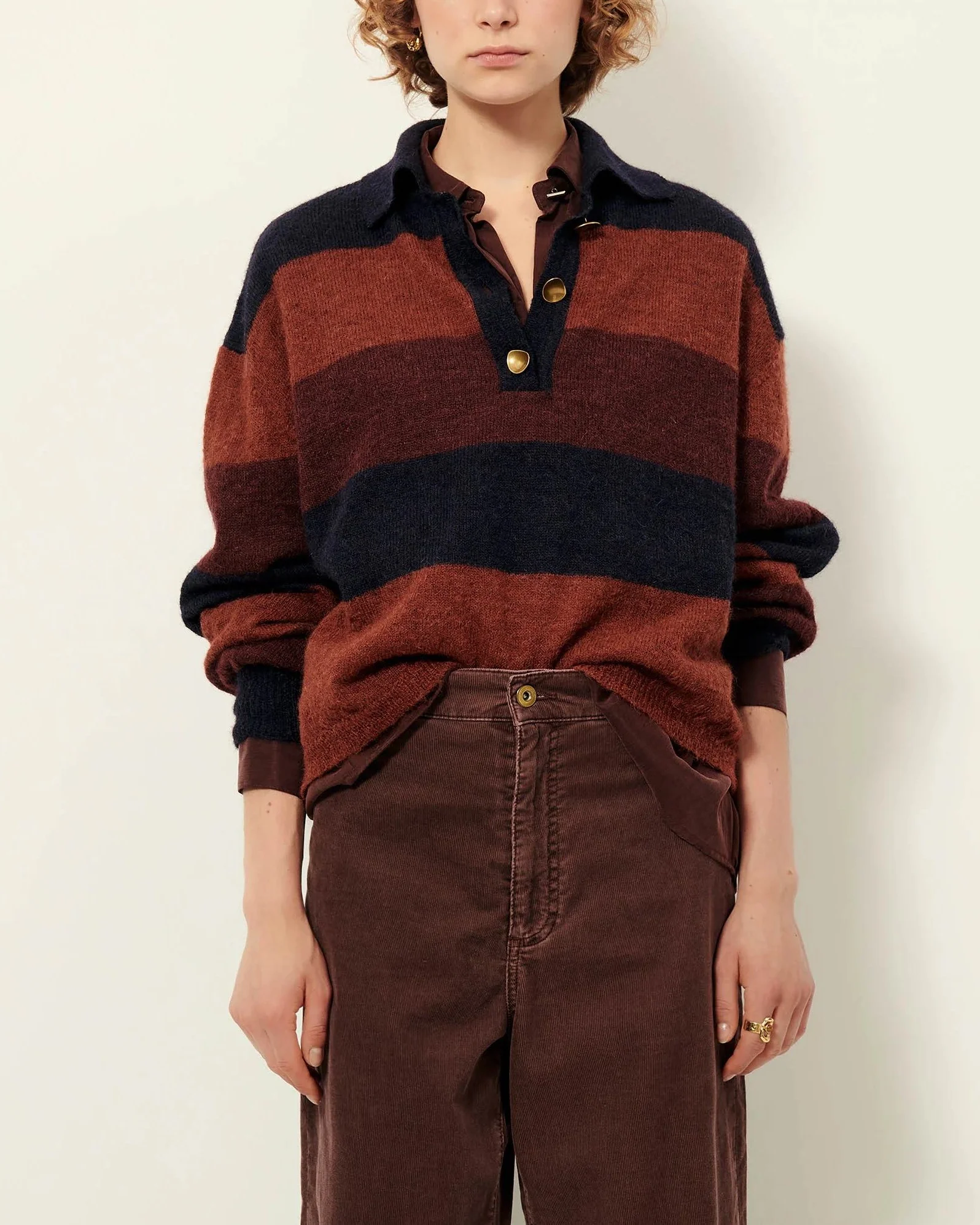 Sessun | Cobby Striped Polo Sweater - Alpaca Blend Knit Navyrust